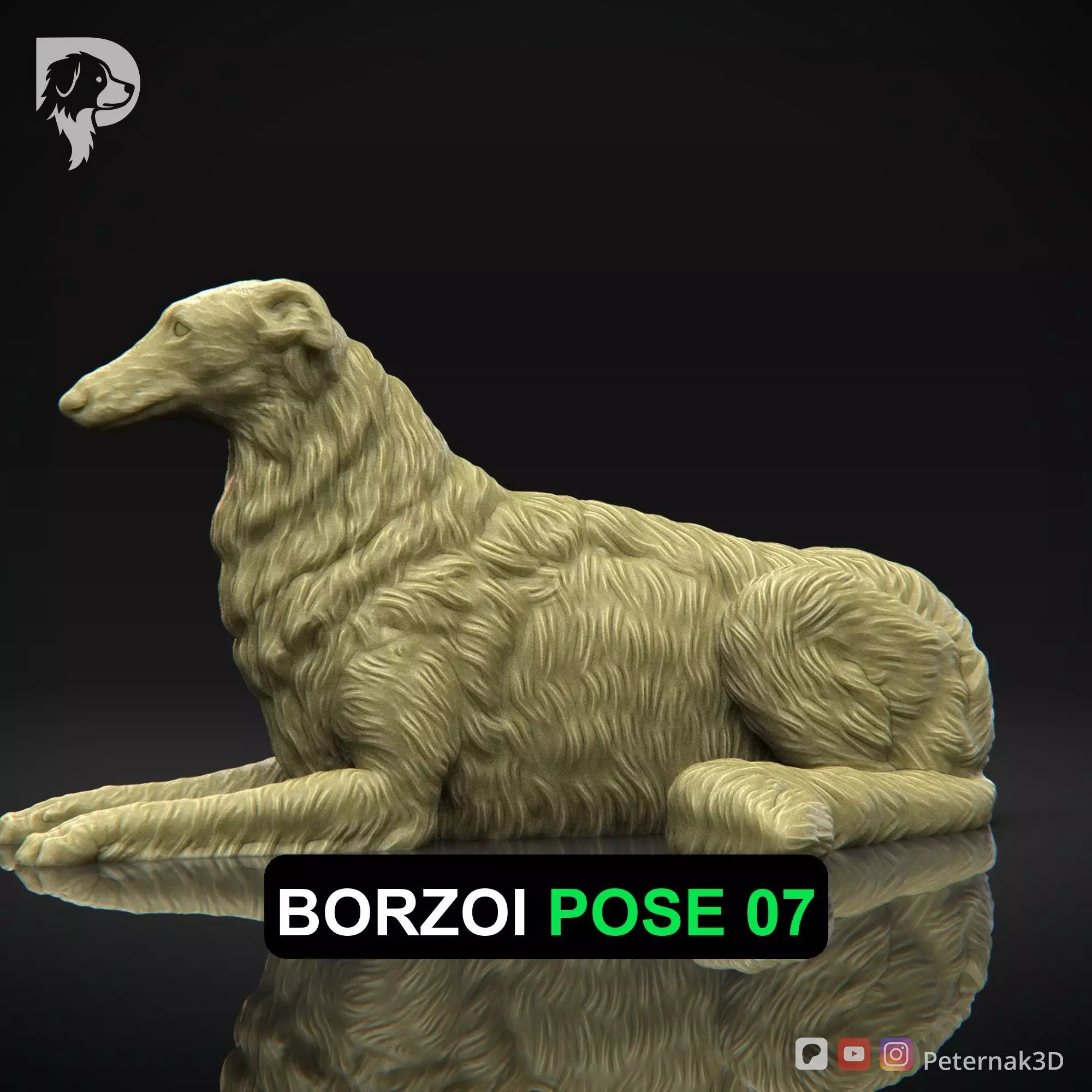 Dog 3D Print Model Borzoi Dog Pose 07 Ready STL 3D print model_0