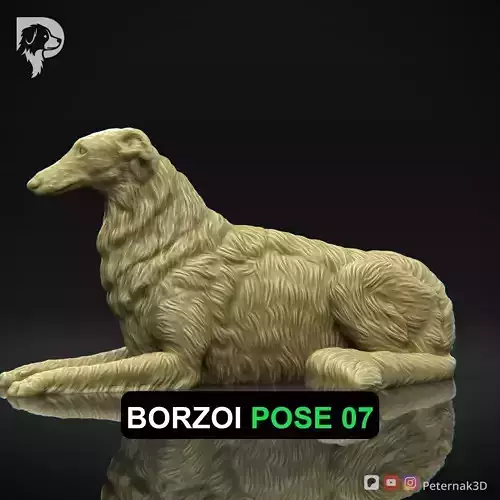 Dog 3D Print Model Borzoi Dog Pose 07 Ready STL