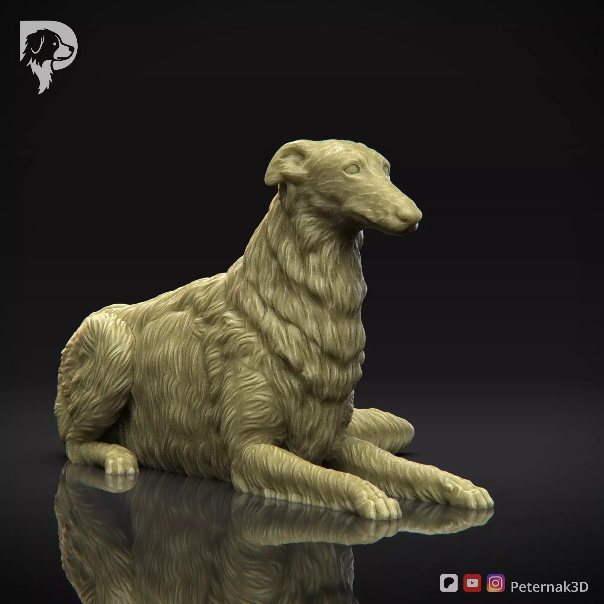 Dog 3D Print Model Borzoi Dog Pose 07 Ready STL 3D print model_3