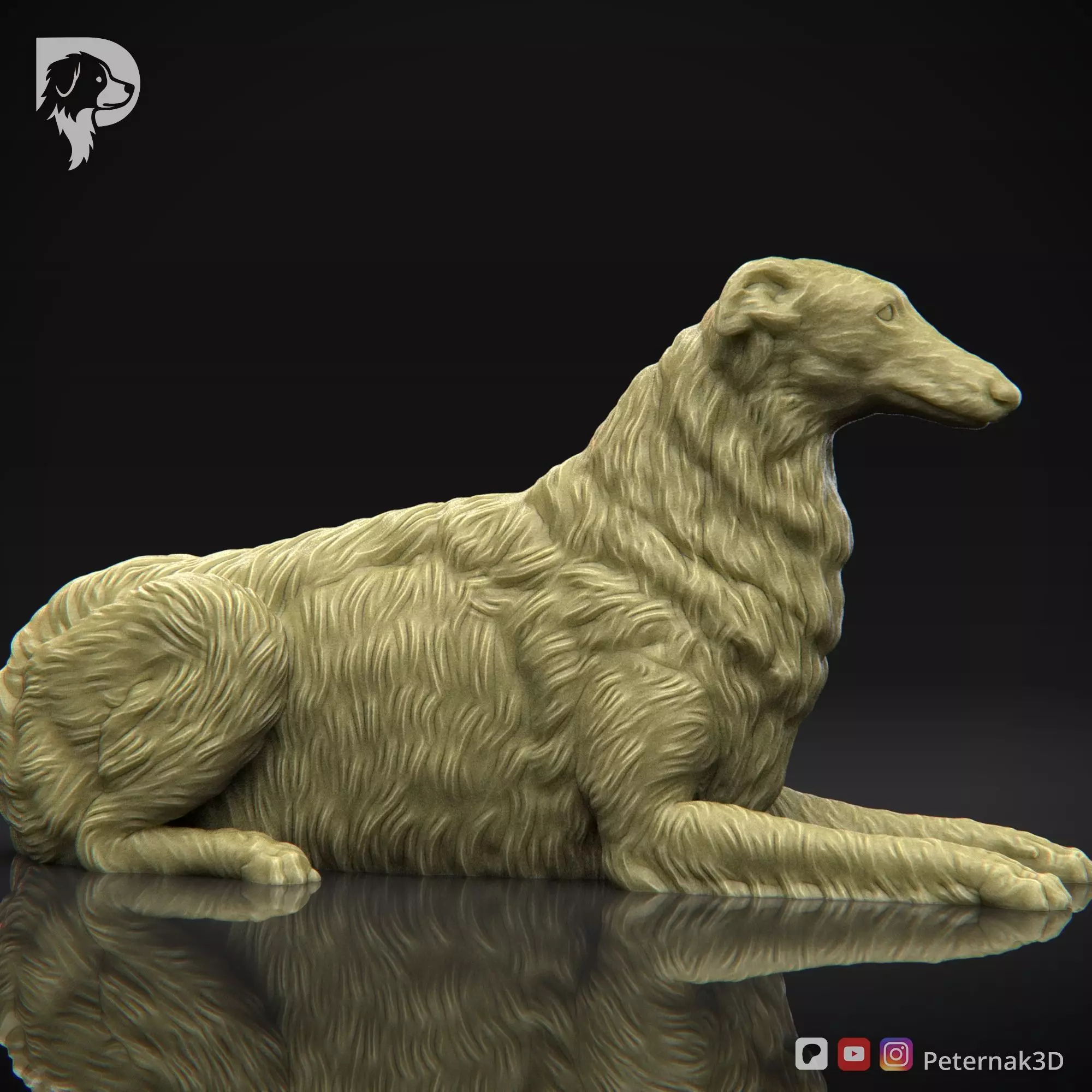 Dog 3D Print Model Borzoi Dog Pose 07 Ready STL 3D print model_4