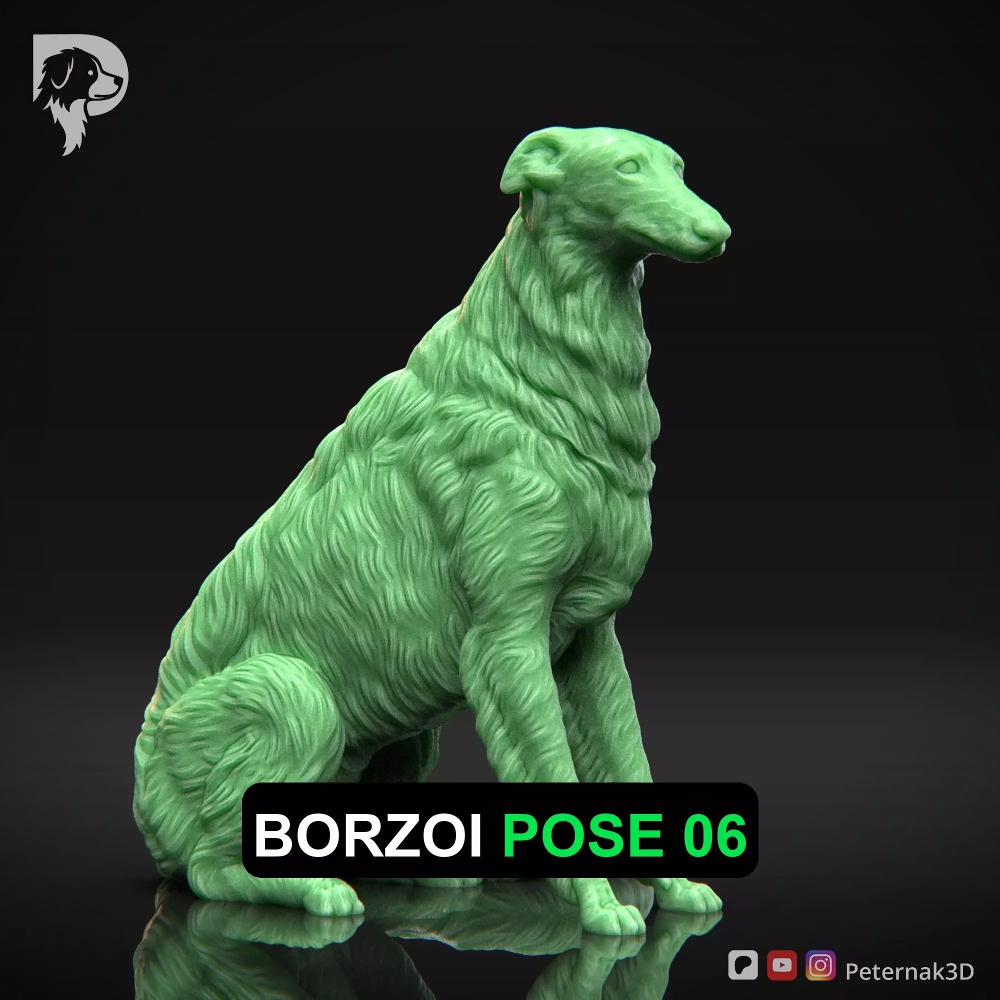 Dog 3D Print Model Borzoi Dog Pose 06 Ready STL 3D print model_0