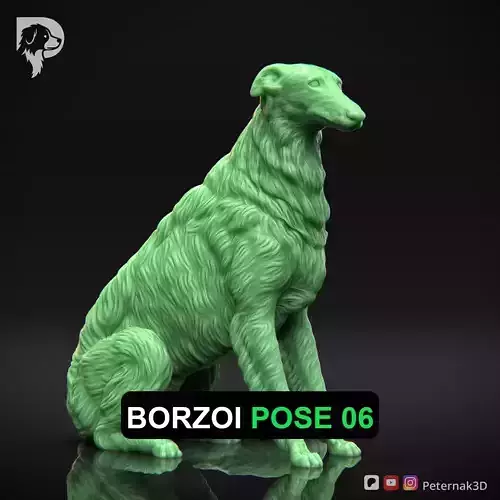 Dog 3D Print Model Borzoi Dog Pose 06 Ready STL