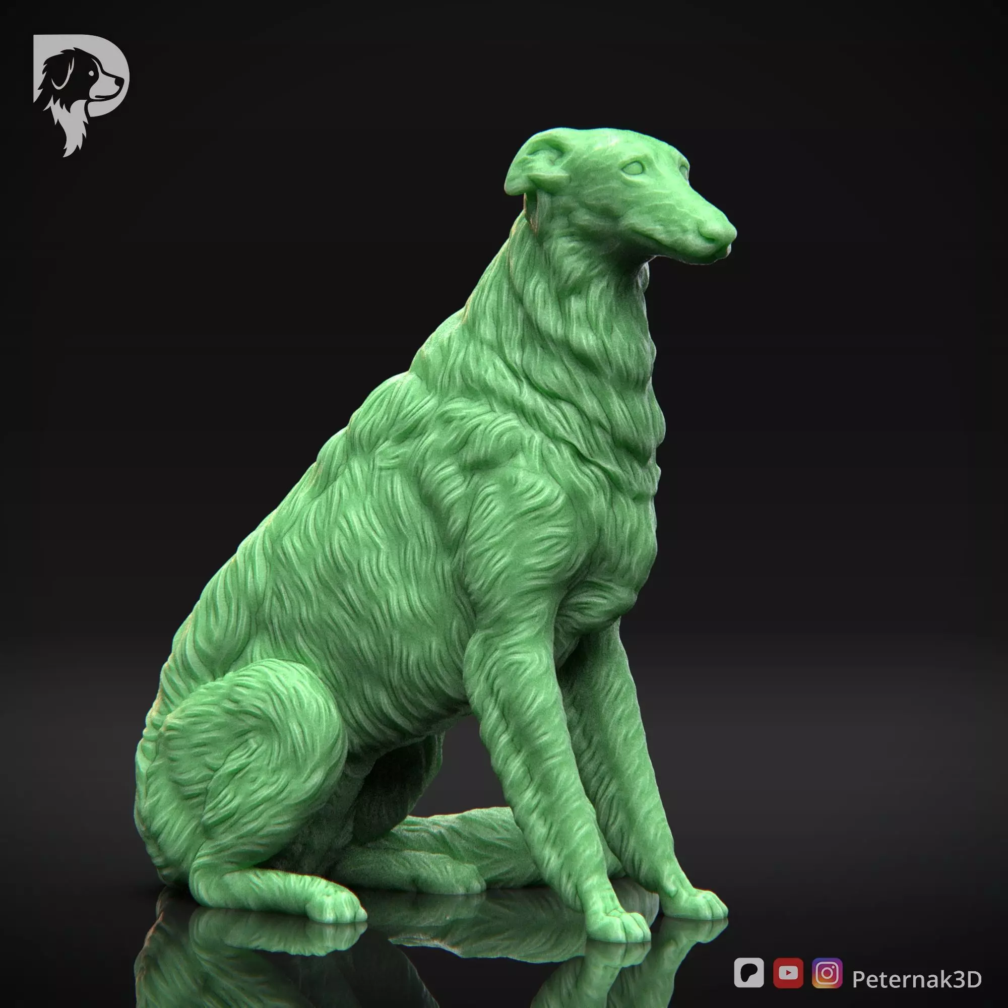 Dog 3D Print Model Borzoi Dog Pose 06 Ready STL 3D print model_3