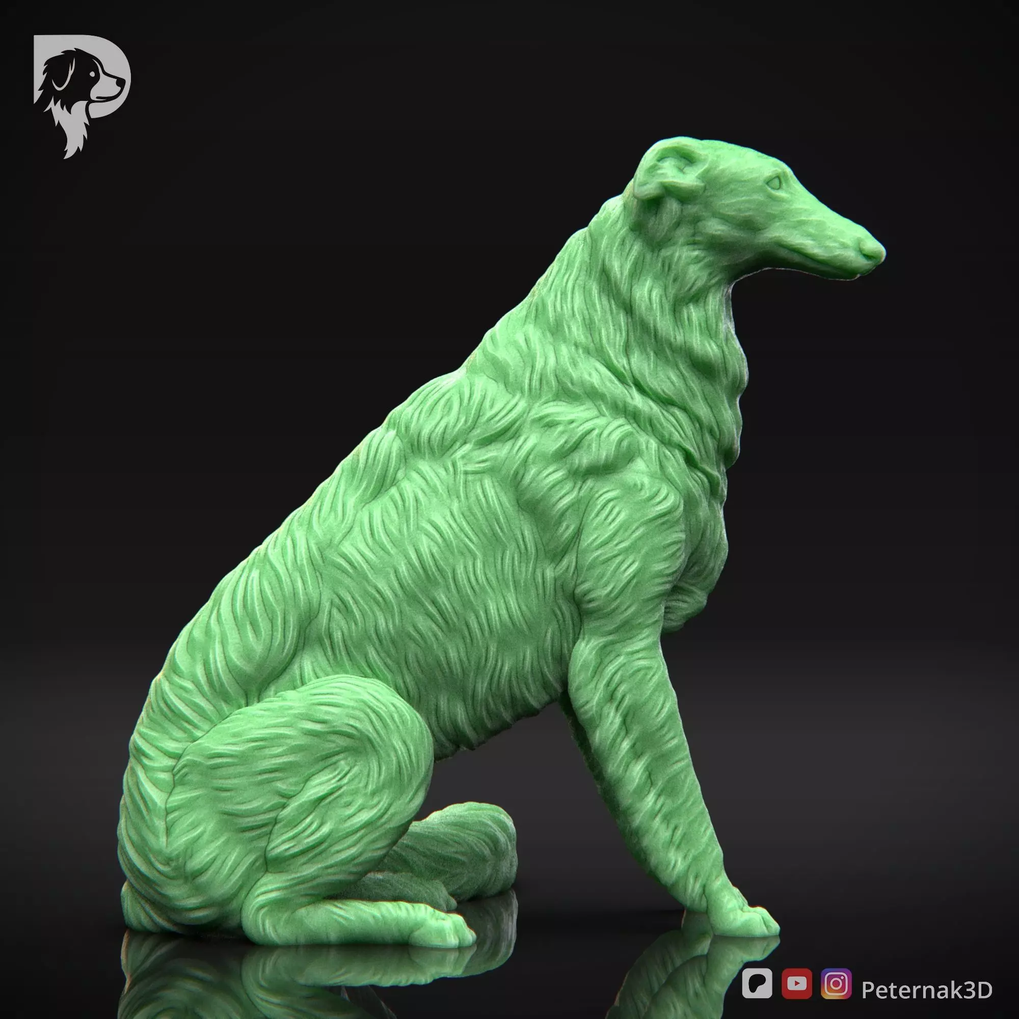 Dog 3D Print Model Borzoi Dog Pose 06 Ready STL 3D print model_4