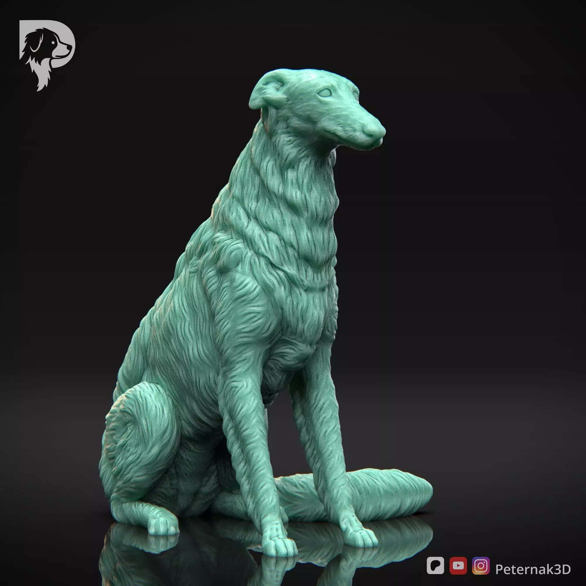 Dog 3D Print Model Borzoi Dog Pose 04 Ready STL 3D print model_3