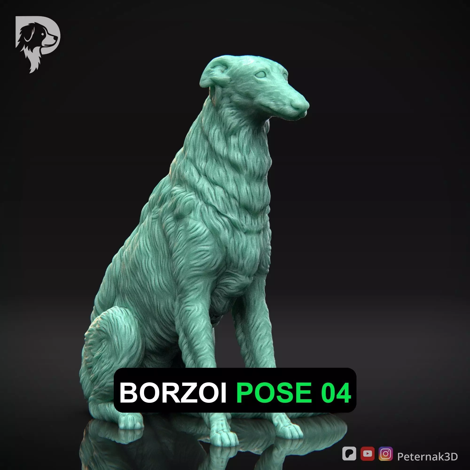 Dog 3D Print Model Borzoi Dog Pose 04 Ready STL 3D print model_0