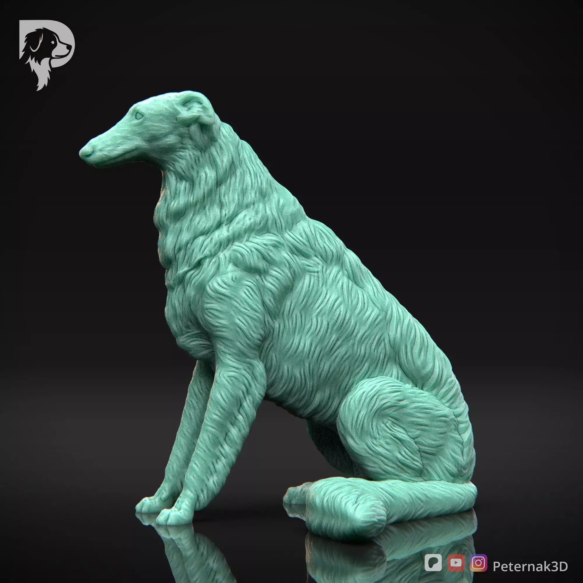 Dog 3D Print Model Borzoi Dog Pose 04 Ready STL 3D print model_10