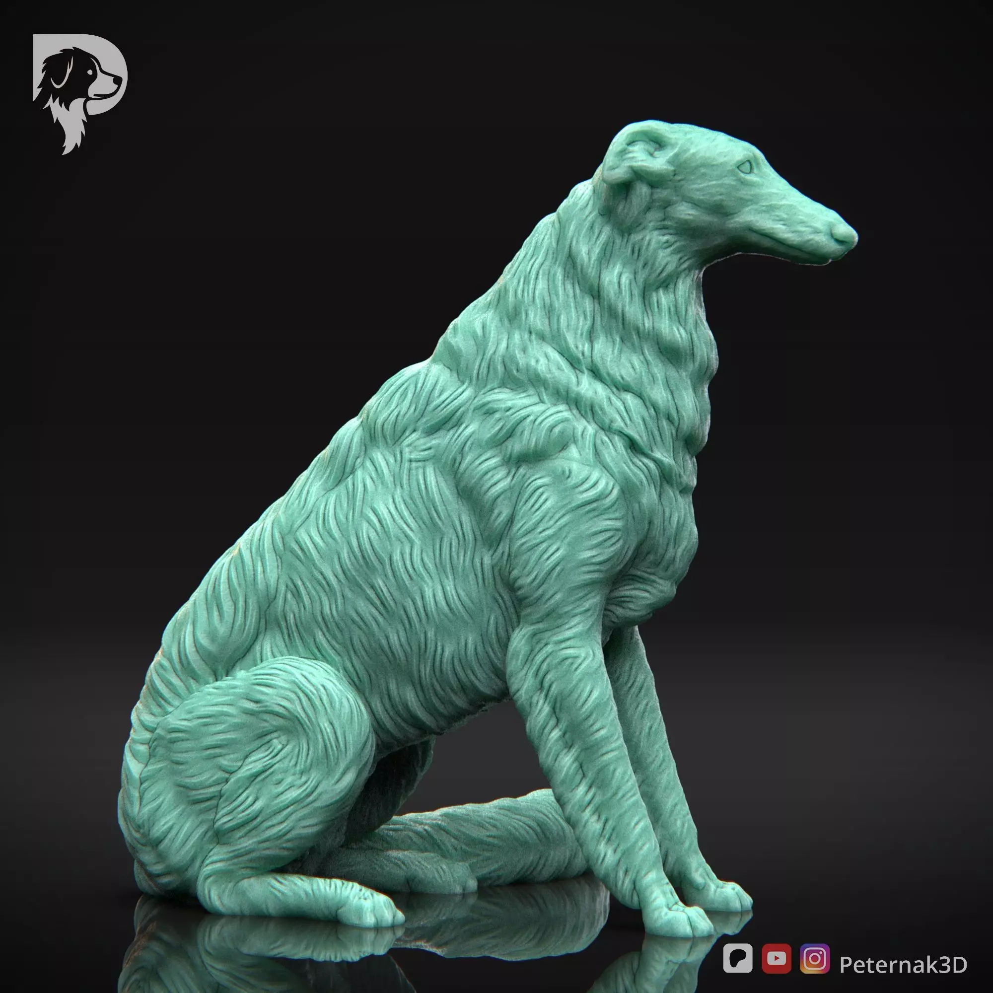 Dog 3D Print Model Borzoi Dog Pose 04 Ready STL 3D print model_4