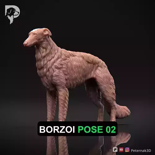 Dog 3D Print Model Borzoi Dog Pose 02 Ready STL