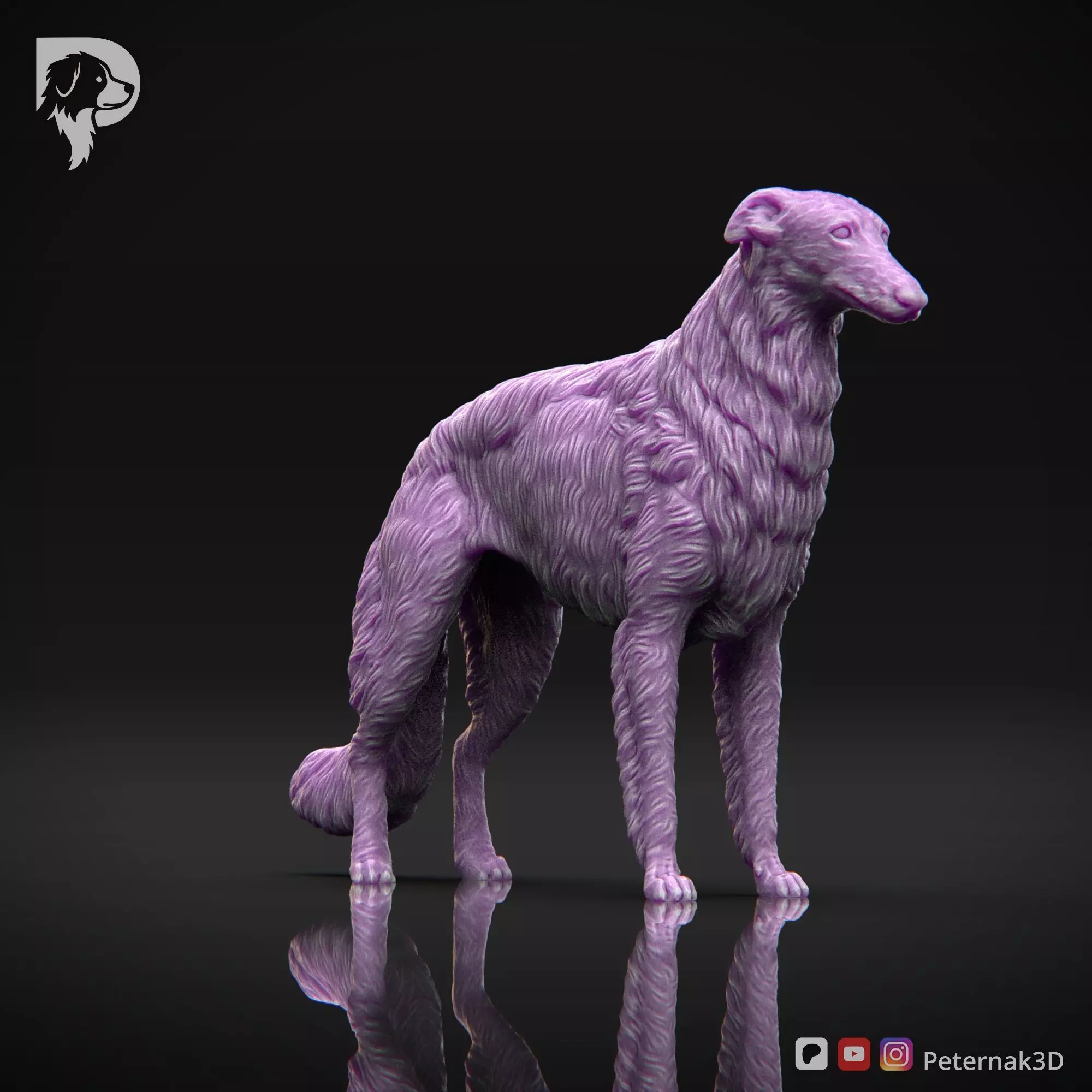 Dog 3D Print Model Borzoi Dog Pose 01 Ready STL 3D print model_3