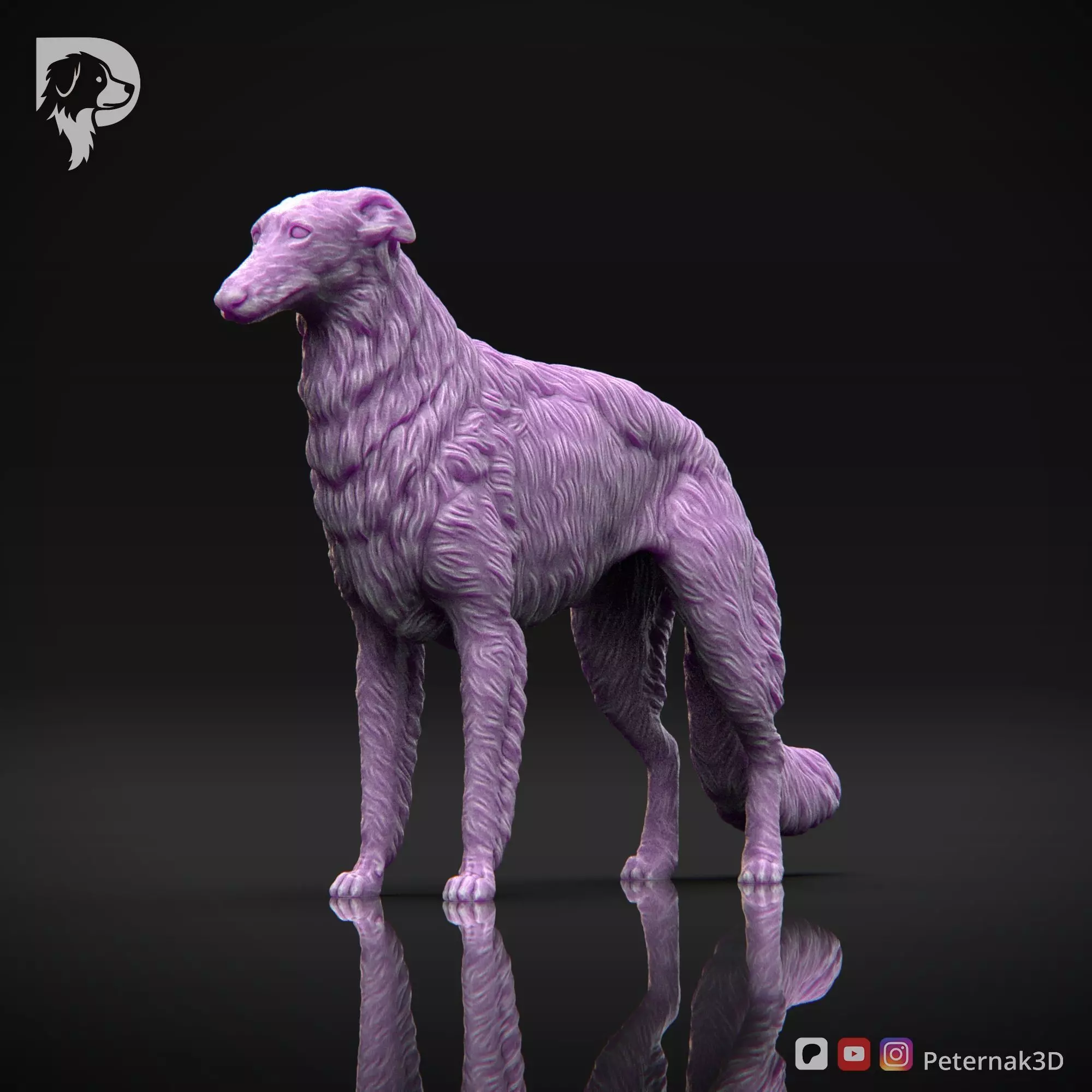 Dog 3D Print Model Borzoi Dog Pose 01 Ready STL 3D print model_11