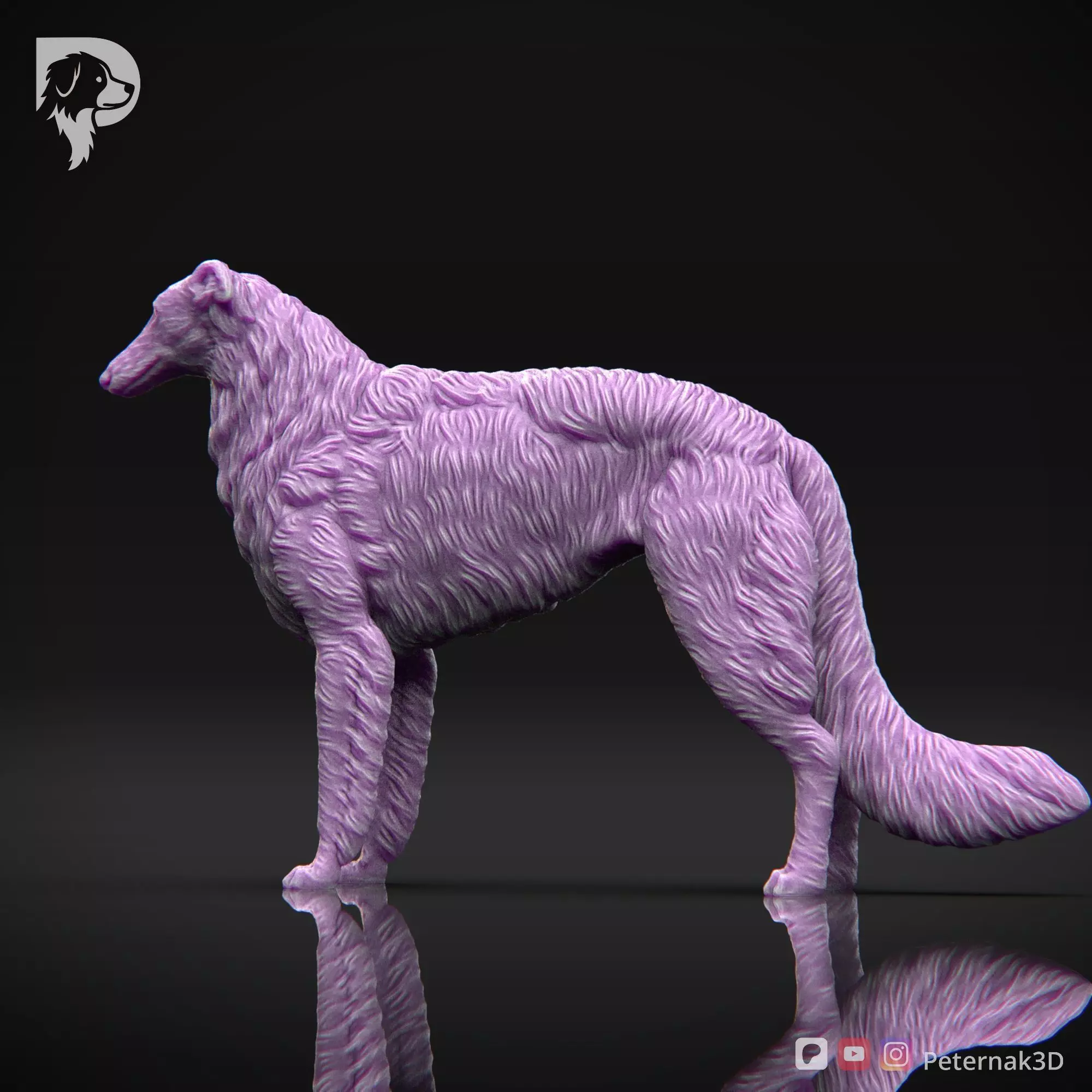 Dog 3D Print Model Borzoi Dog Pose 01 Ready STL 3D print model_9