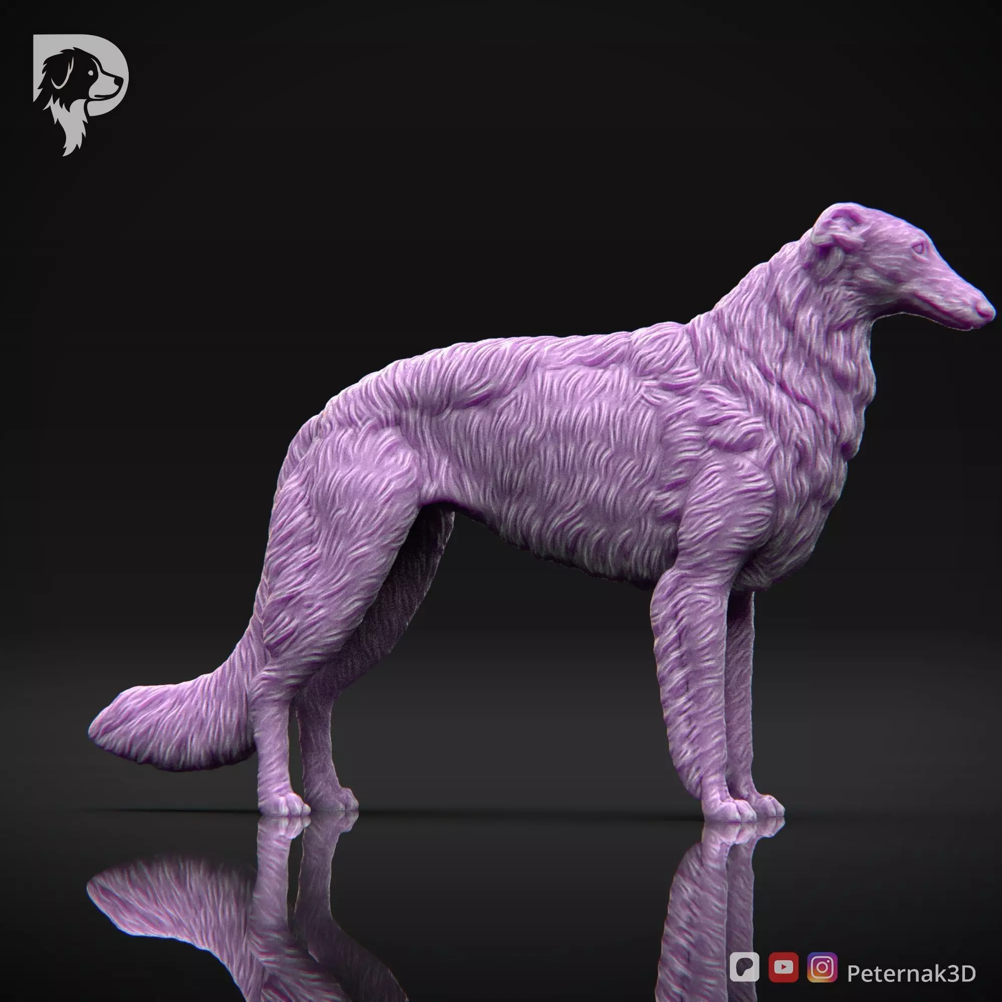 Dog 3D Print Model Borzoi Dog Pose 01 Ready STL 3D print model_4