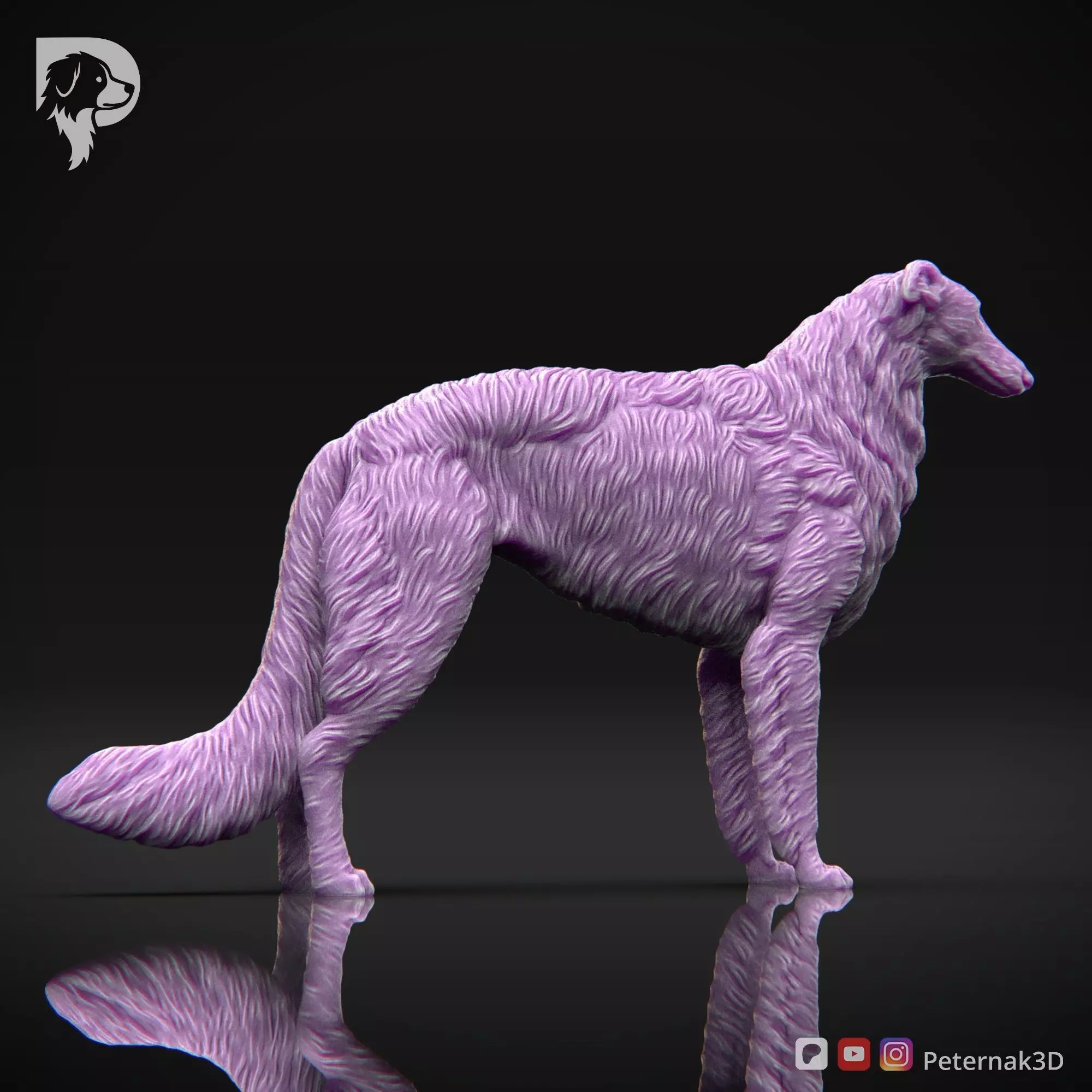 Dog 3D Print Model Borzoi Dog Pose 01 Ready STL 3D print model_5