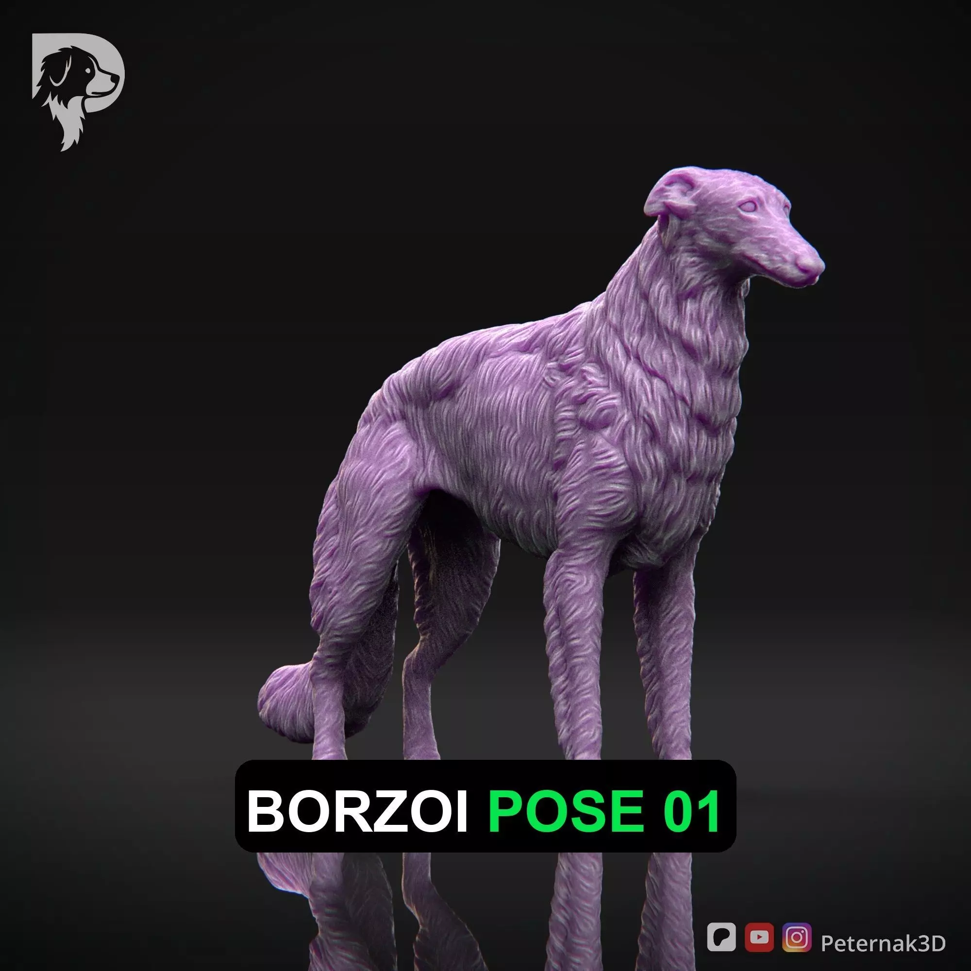 Dog 3D Print Model Borzoi Dog Pose 01 Ready STL 3D print model_0