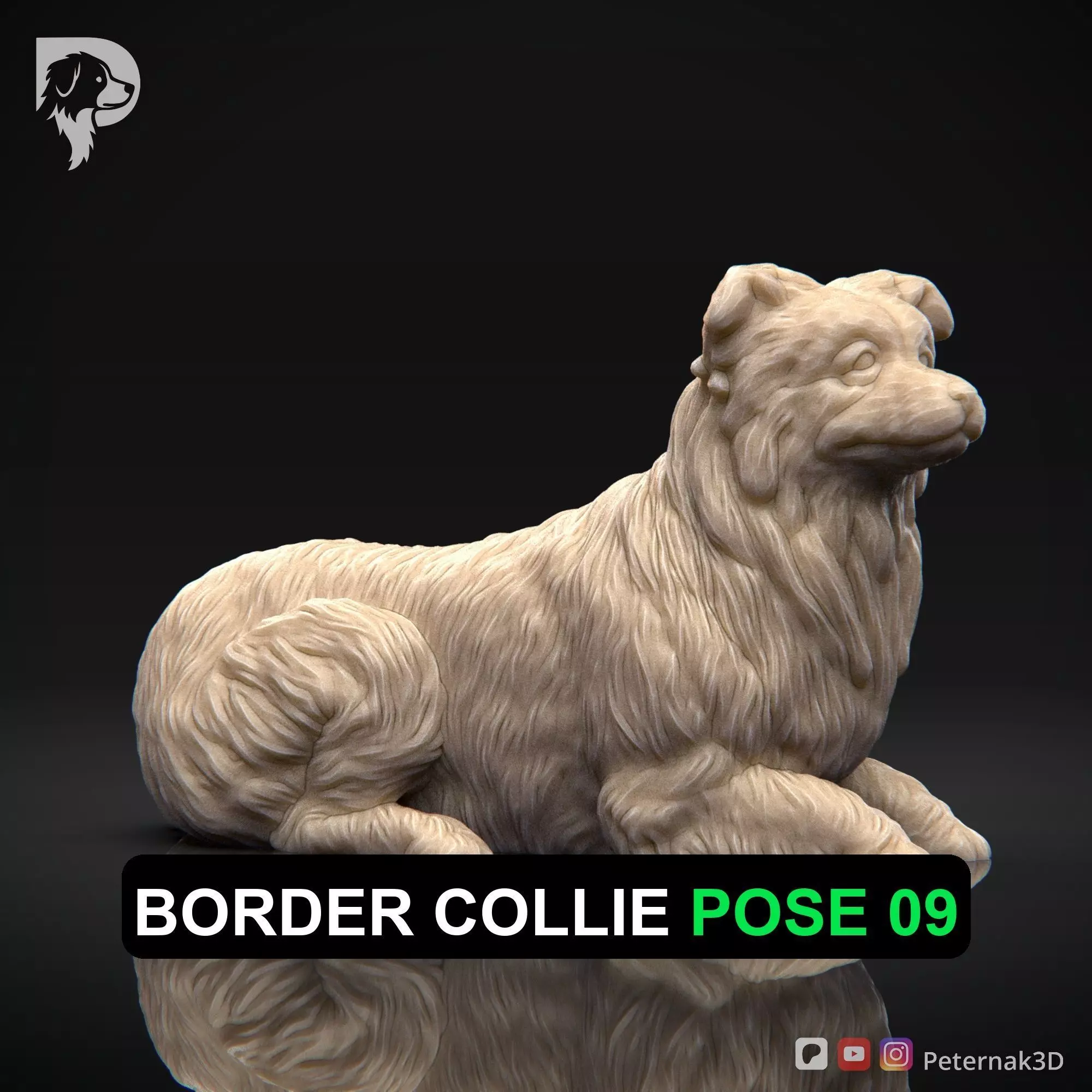 Dog 3D Print Model Border Collie Dog Pose 09 Ready STL 3D print model