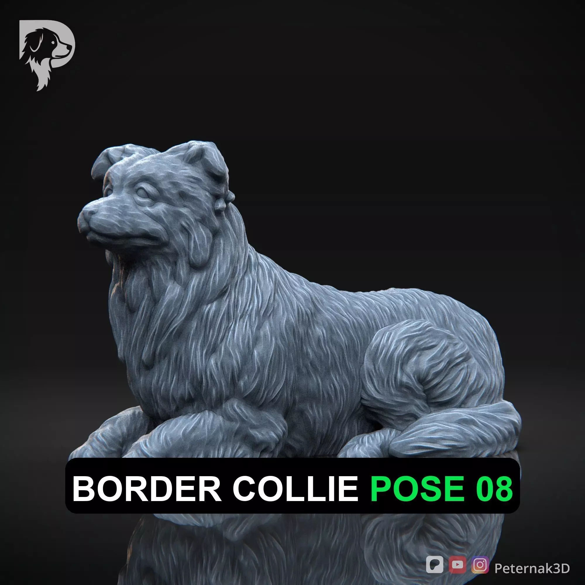 Dog 3D Print Model Border Collie Dog Pose 08 Ready STL 3D print model_0