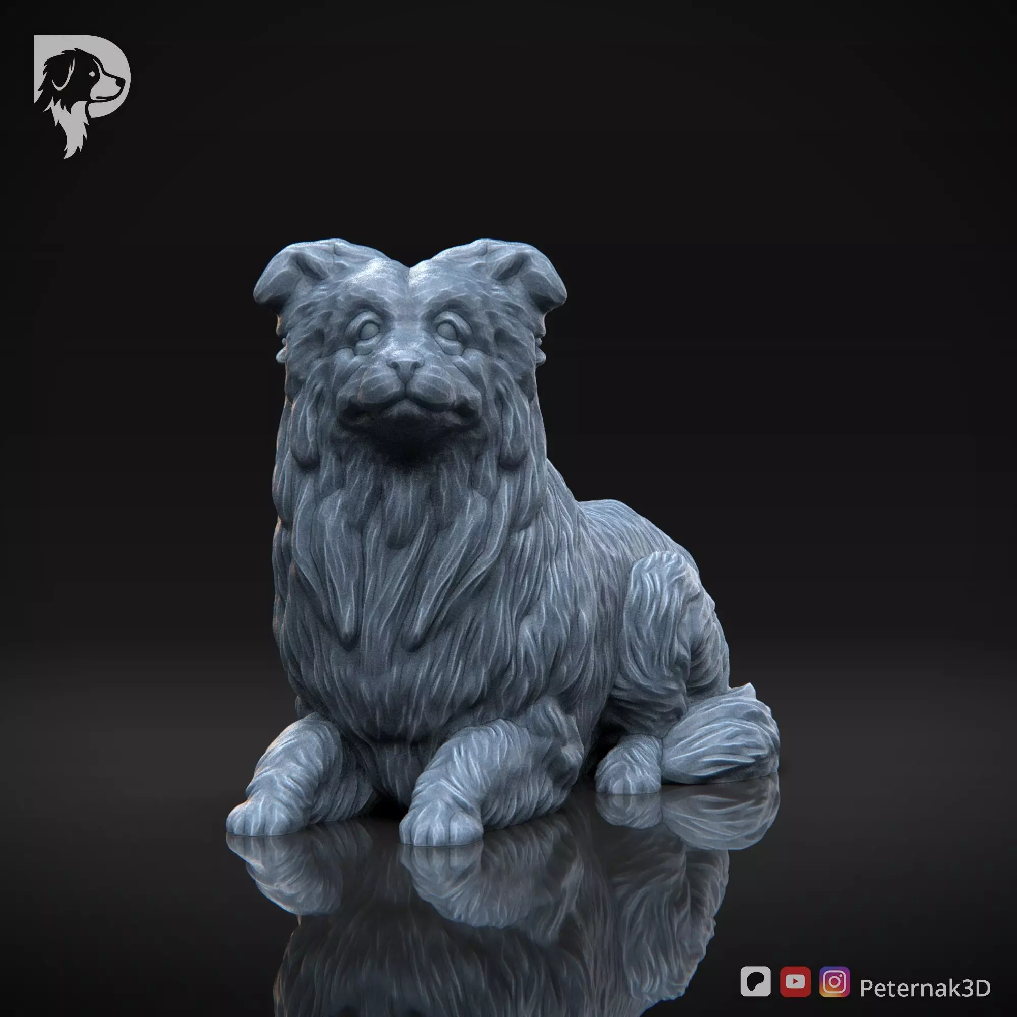 Dog 3D Print Model Border Collie Dog Pose 08 Ready STL 3D print model_2