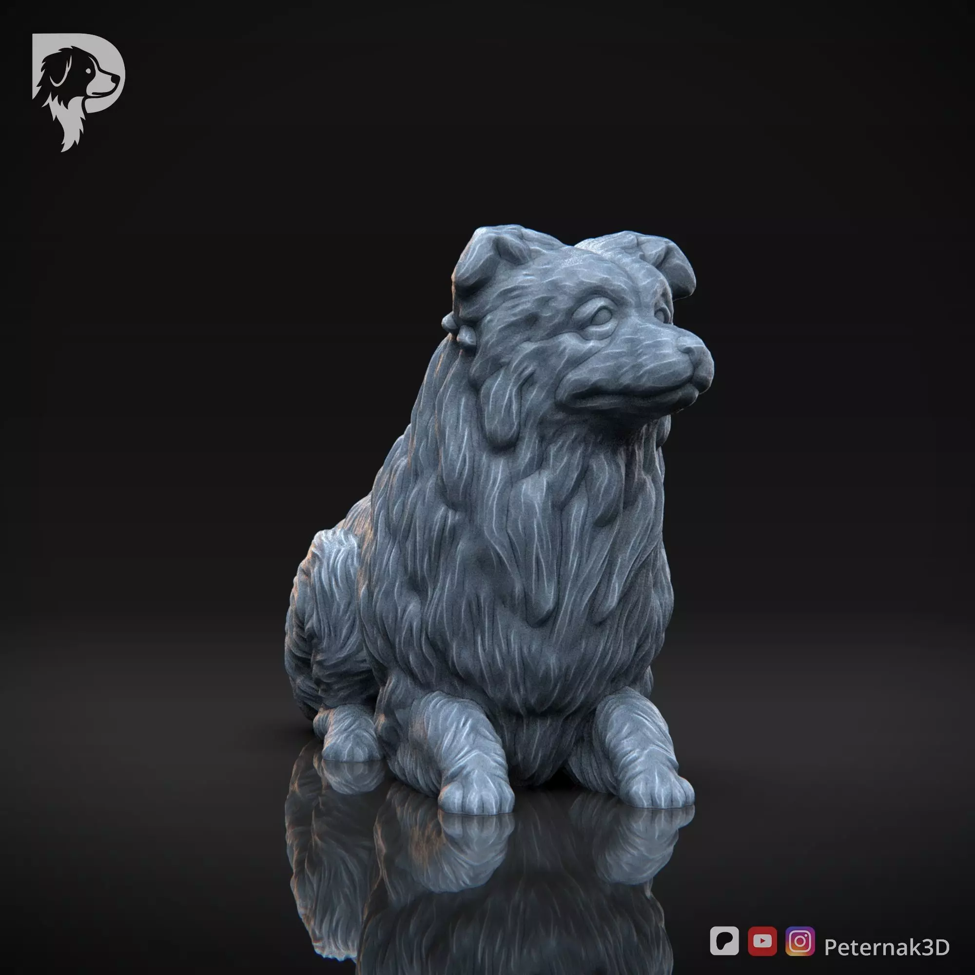 Dog 3D Print Model Border Collie Dog Pose 08 Ready STL 3D print model_3