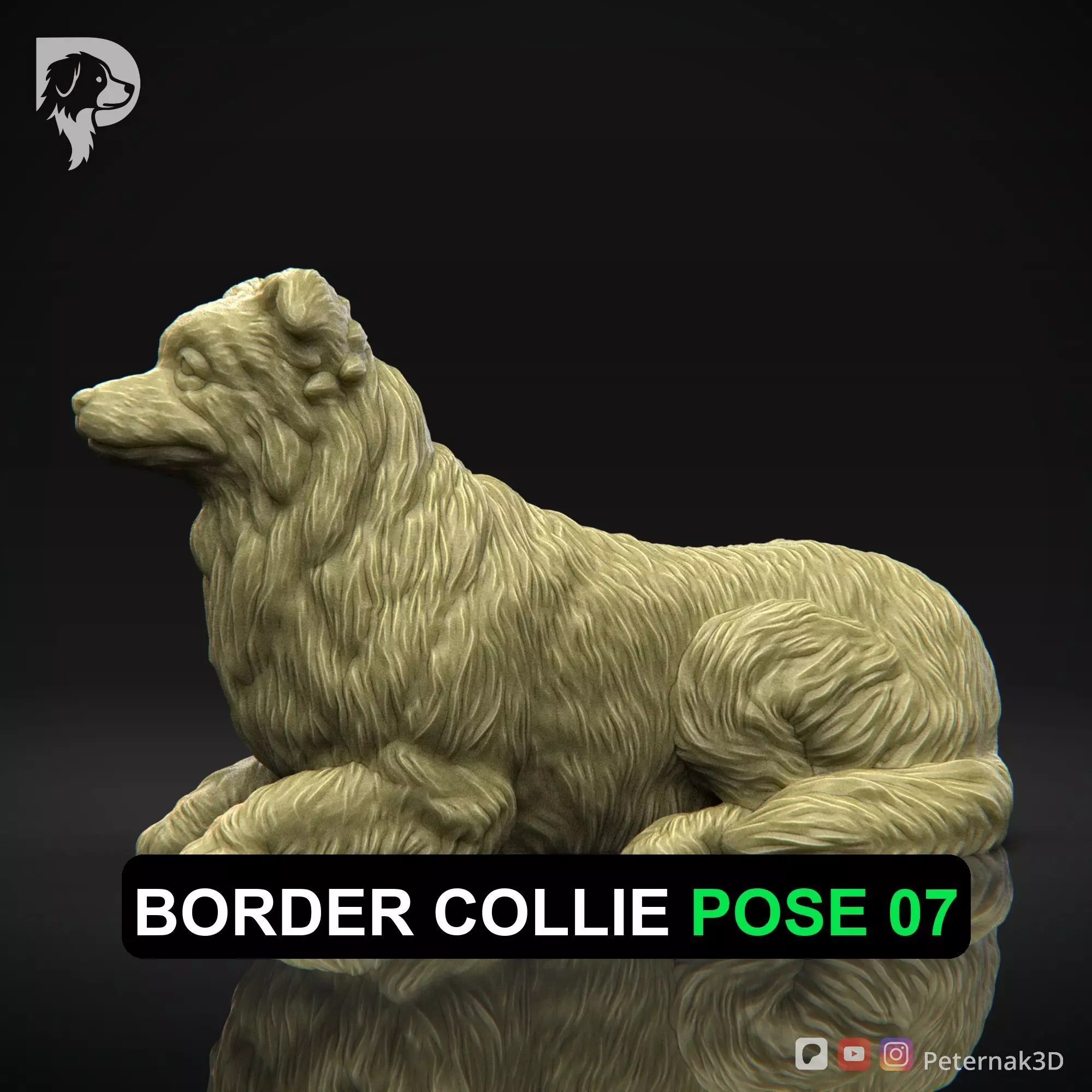 Dog 3D Print Model Border Collie Dog Pose 07 Ready STL 3D print model_0