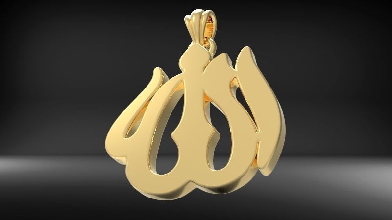 Allah God Arabic Symbol Charm Pendant Necklace Jewelry 3D print model_2