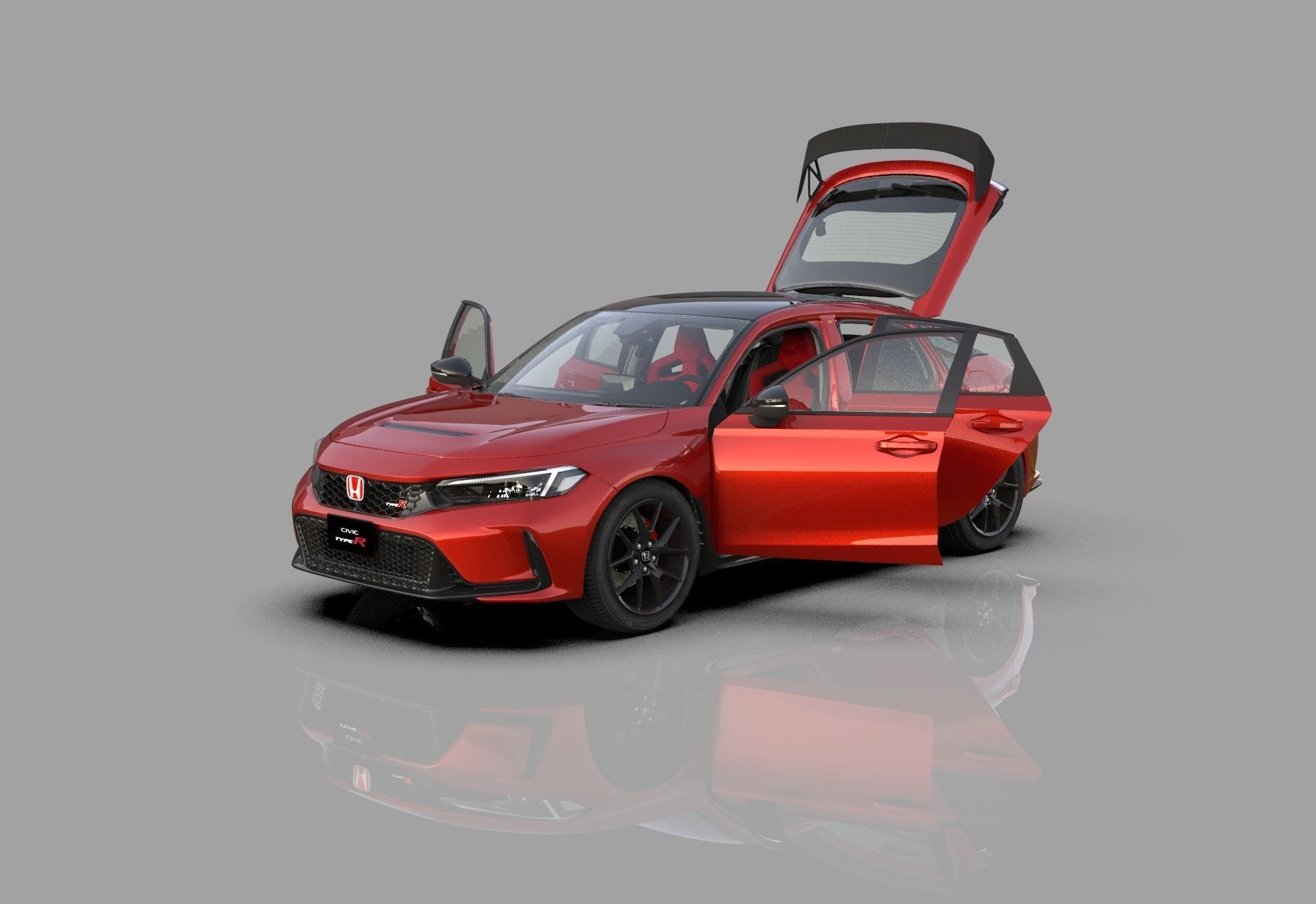 Honda Civic Type R 2022 HQ interior and Mugen bodykit 3D model_9