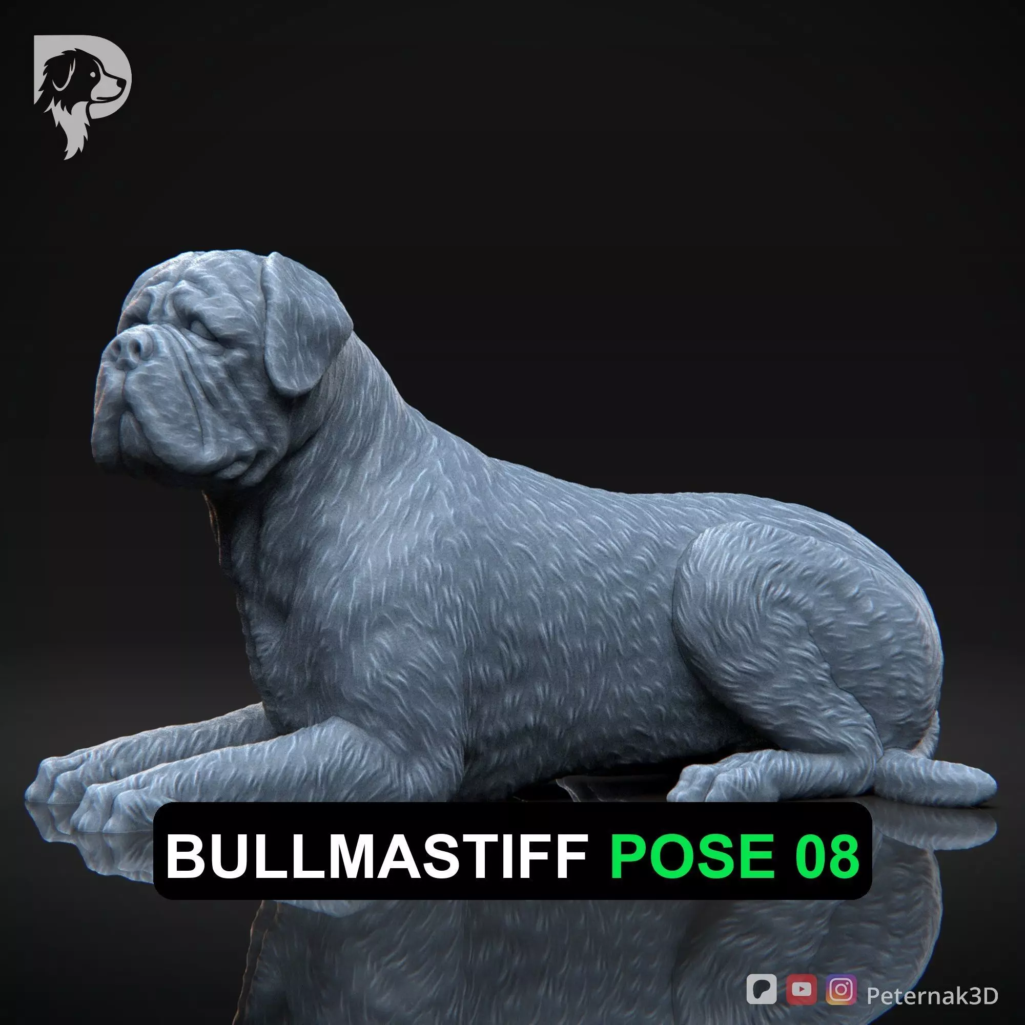 Dog 3D Print Model Bullmastiff Dog Pose 08 Ready STL 3D print model