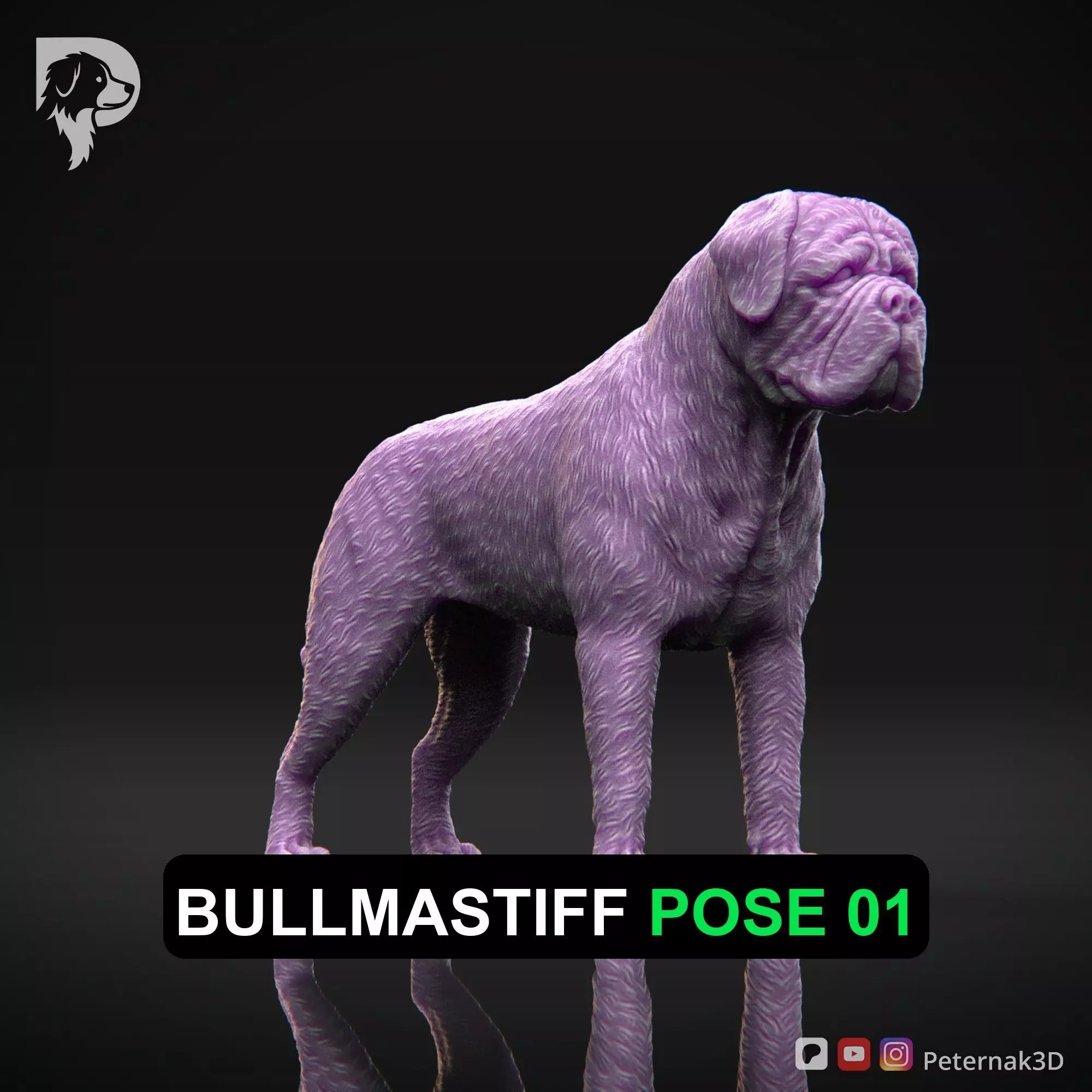 Dog 3D Print Model Bullmastiff Dog Pose 01 Ready STL 3D print model