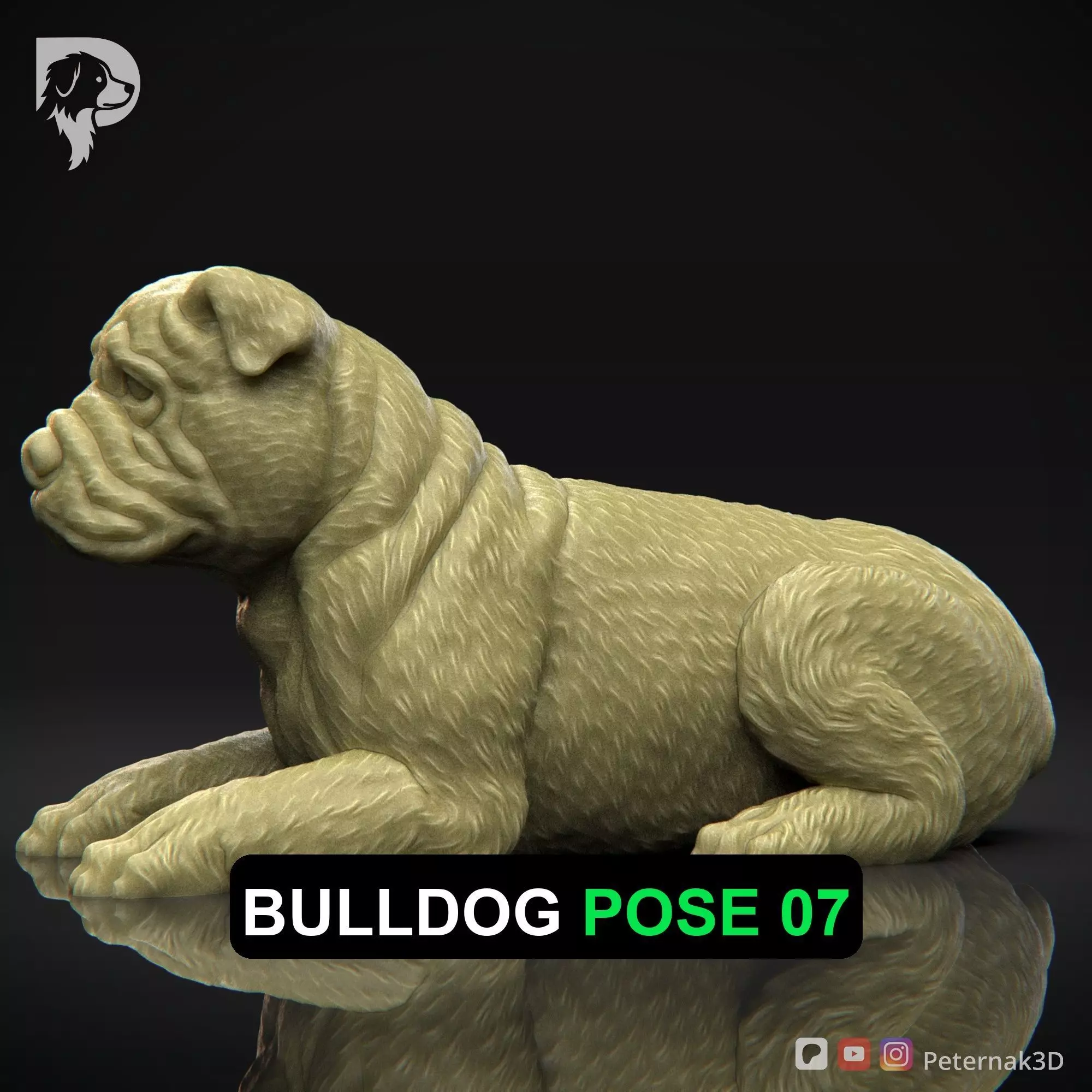 Dog 3D Print Model Bulldog Dog Pose 07 Ready STL 3D print model