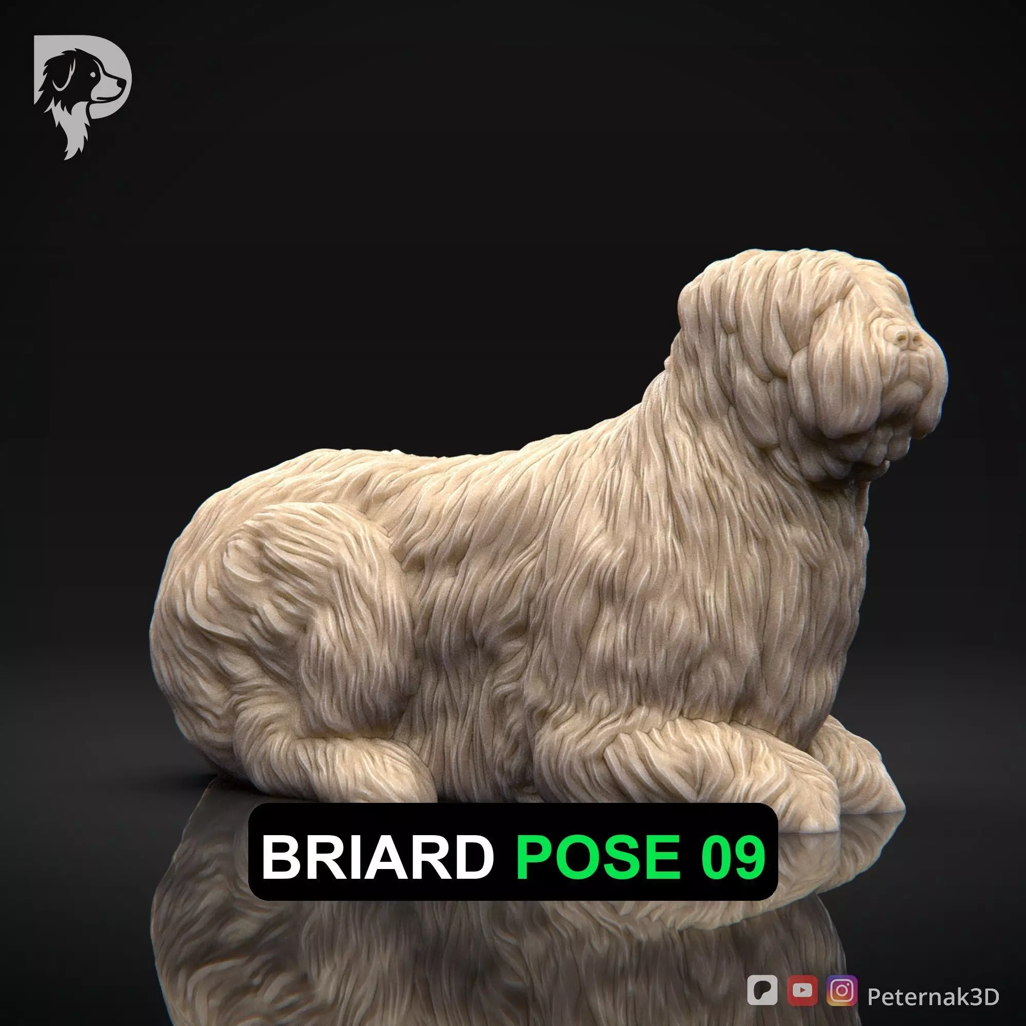 Dog 3D Print Model Briard Dog Pose 09 Ready STL 3D print model