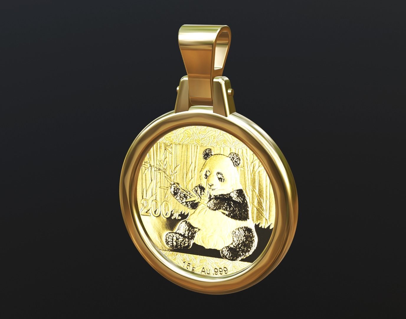 15 gram gold Chinese panda dollar frame mount 3D print model_1
