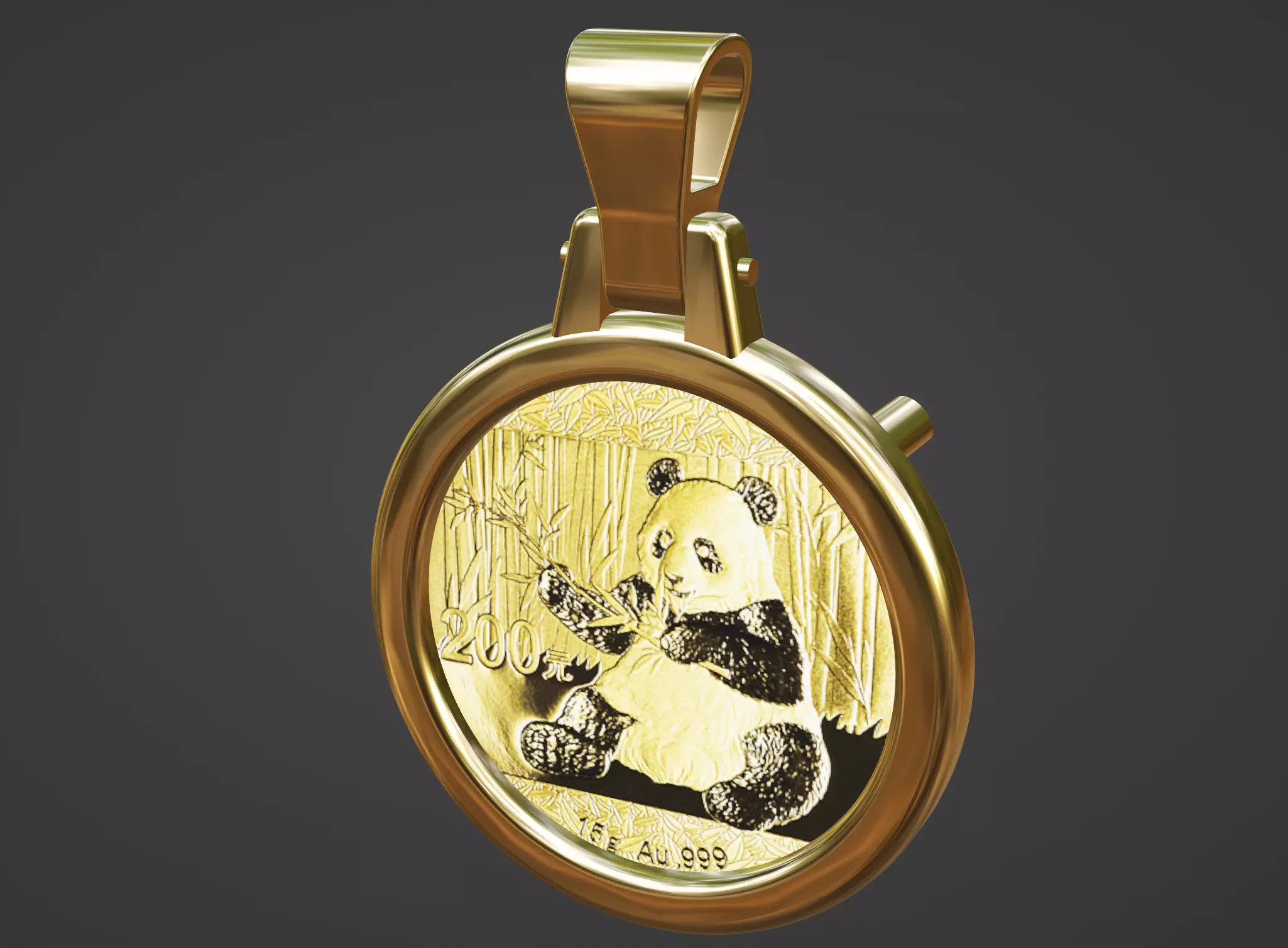 15 gram gold Chinese panda dollar frame mount 3D print model_0