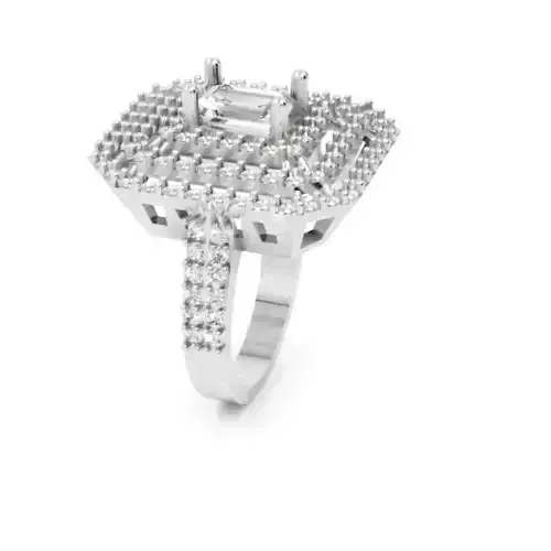 Luxury Rectangular Halo Ring Pave Band Diamond STL Model