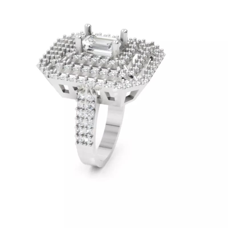 Luxury Rectangular Halo Ring Pave Band Diamond STL Model 3D print model