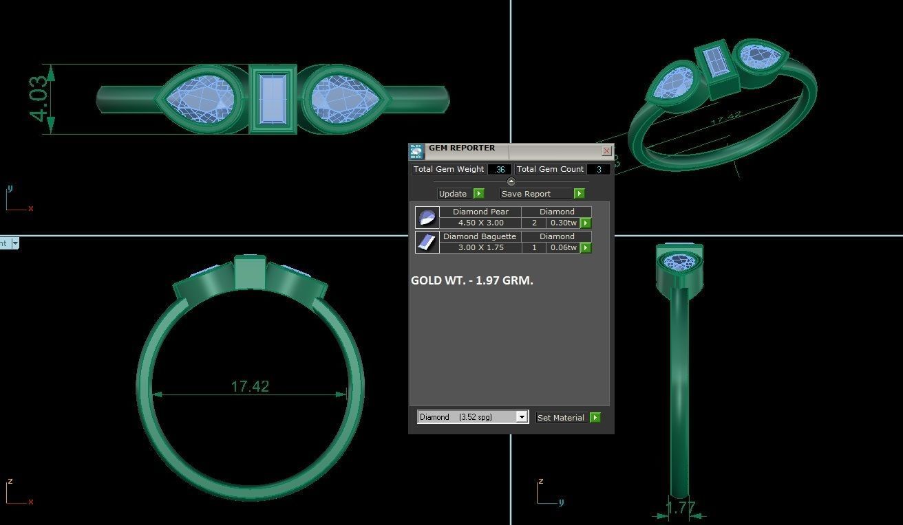 Ultra Light wt minimalist pear diamond ring 3dm stl renders 3D print model_4