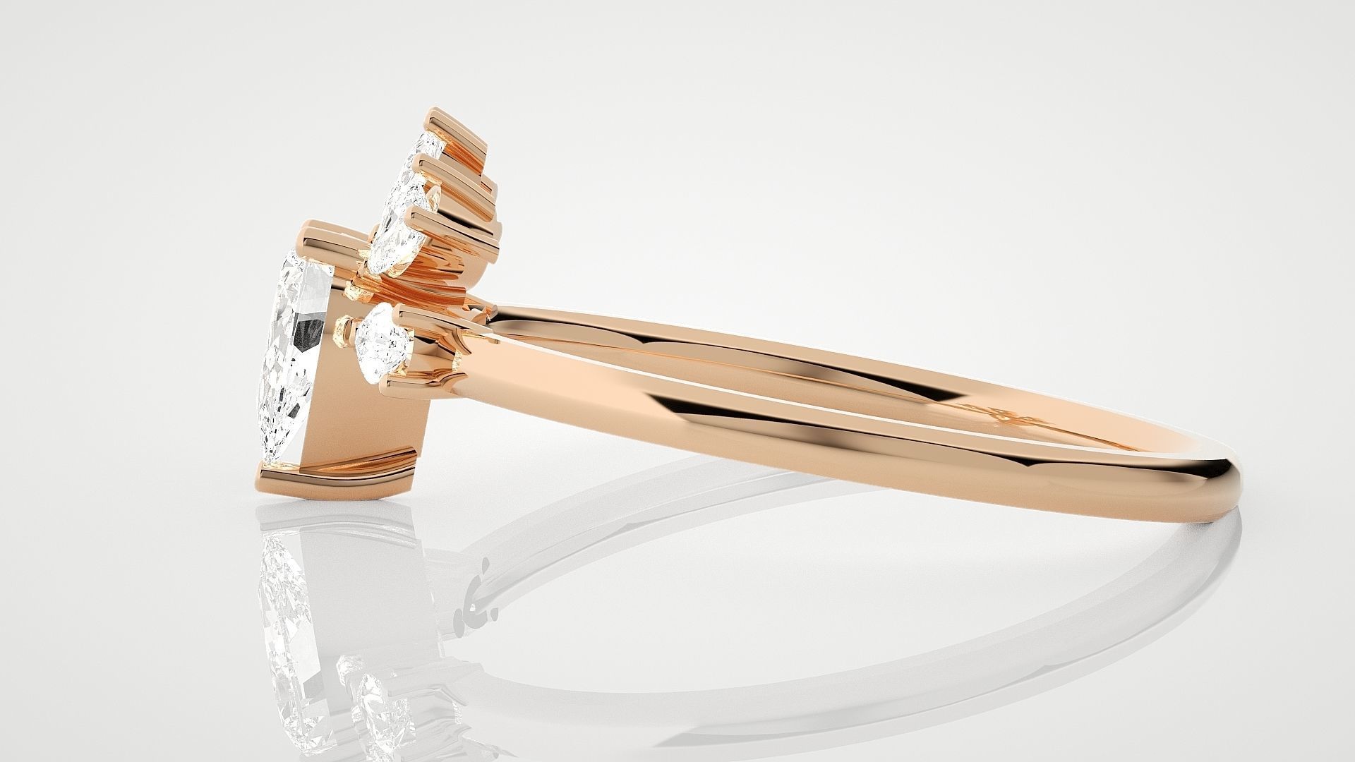 Ultra Light wt minimalist pear diamond ring 3dm stl renders 3D print model_2