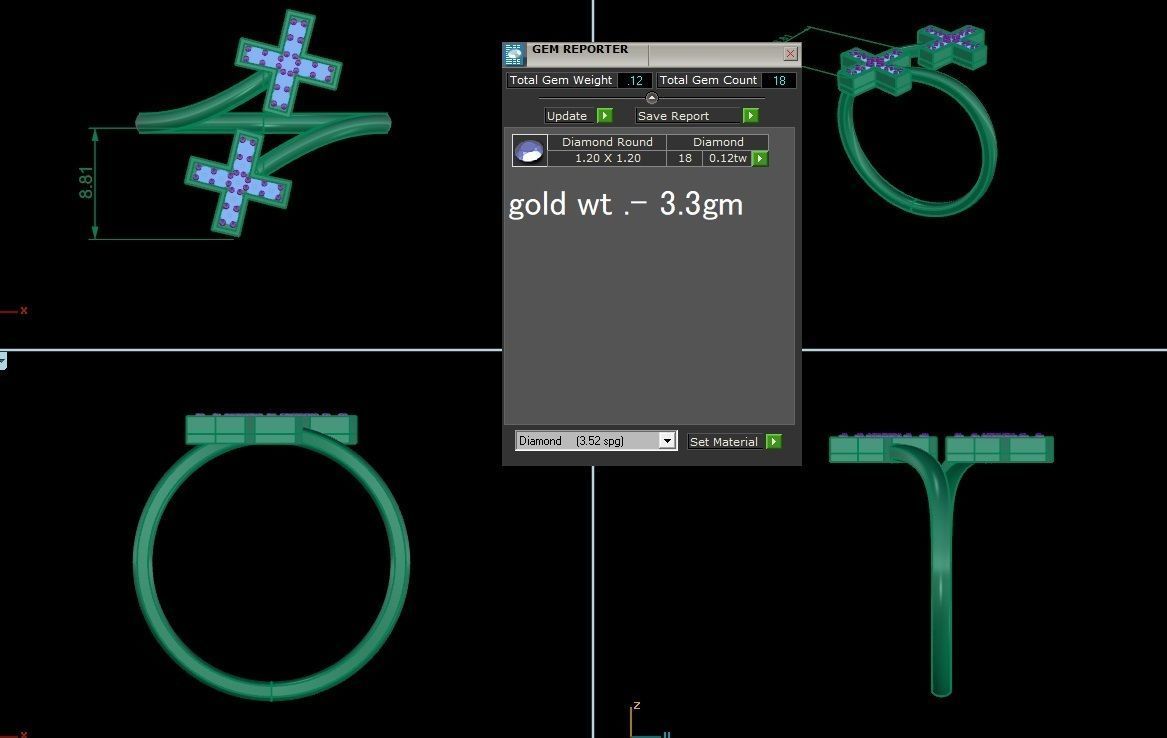 Cross Ultra Light wt minimalist diamond ring 3dm stl renders 3D print model_4