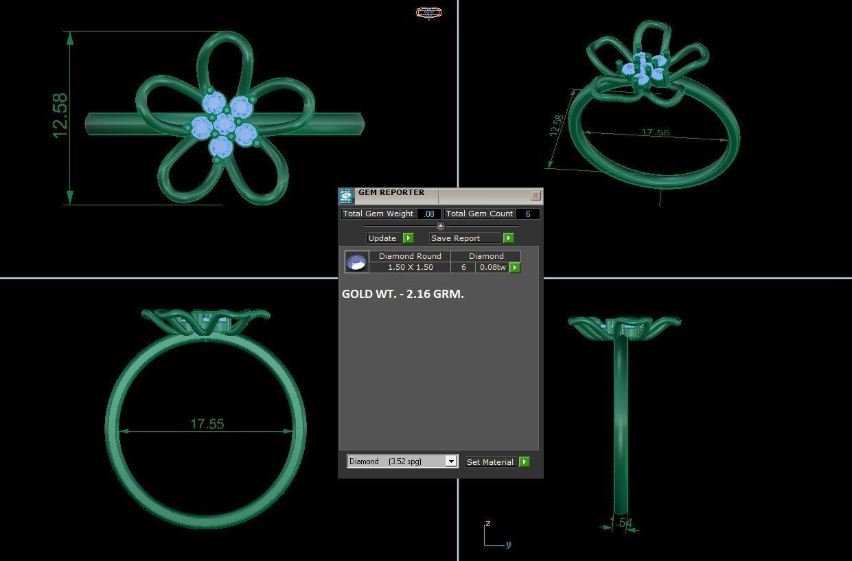 Flower Ultra Light wt minimalist diamond ring 3dm stl renders 3D print model_3