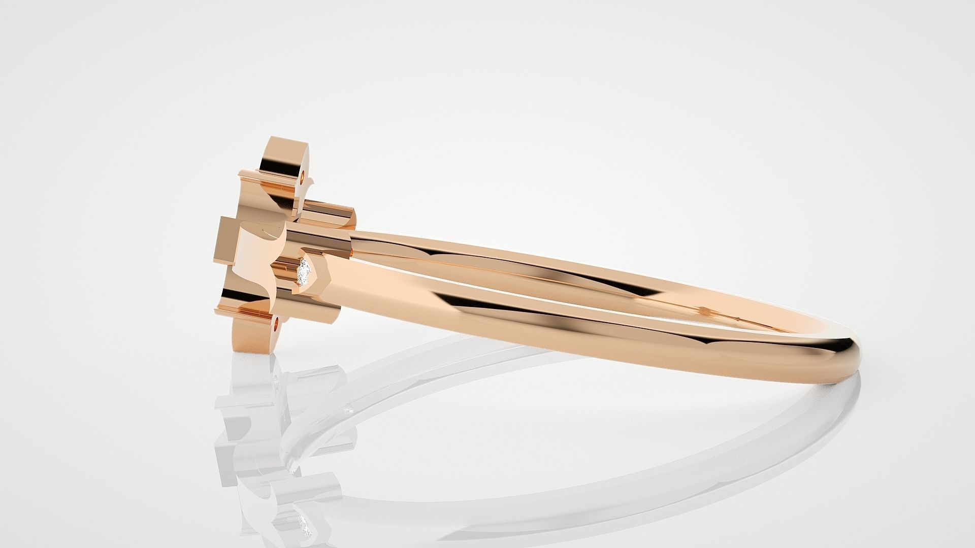 Ultra Light wt minimalist cross diamond ring 3dm stl renders 3D print model_2