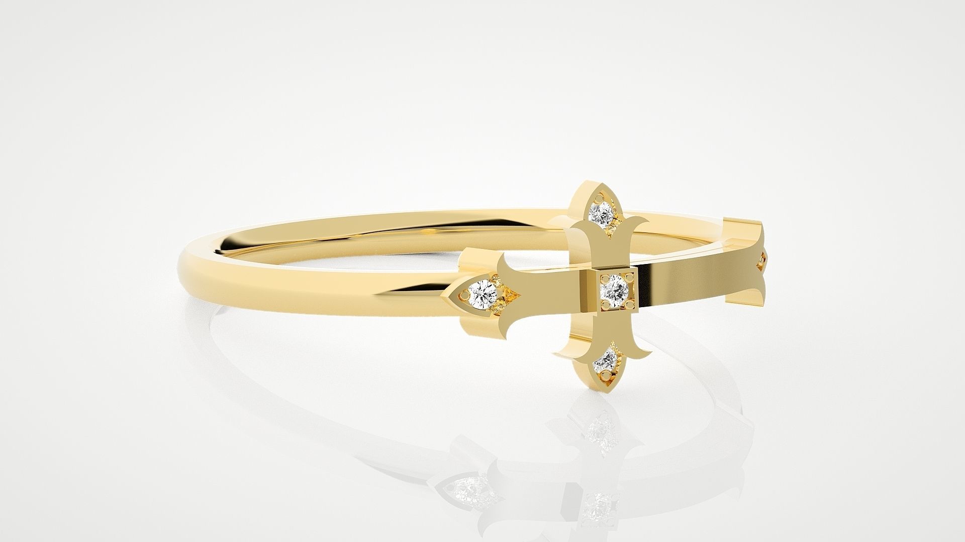 Ultra Light wt minimalist cross diamond ring 3dm stl renders 3D print model_8