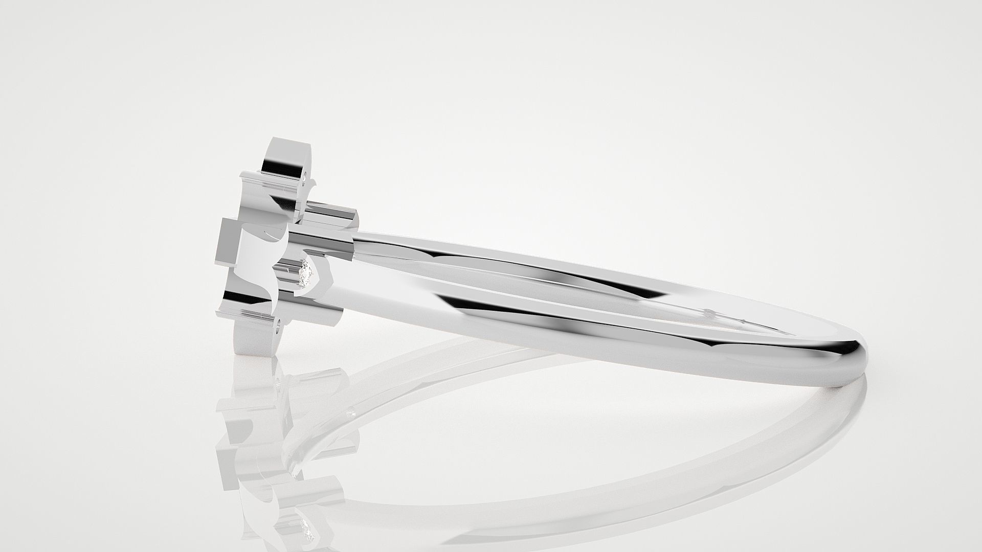 Ultra Light wt minimalist cross diamond ring 3dm stl renders 3D print model_6