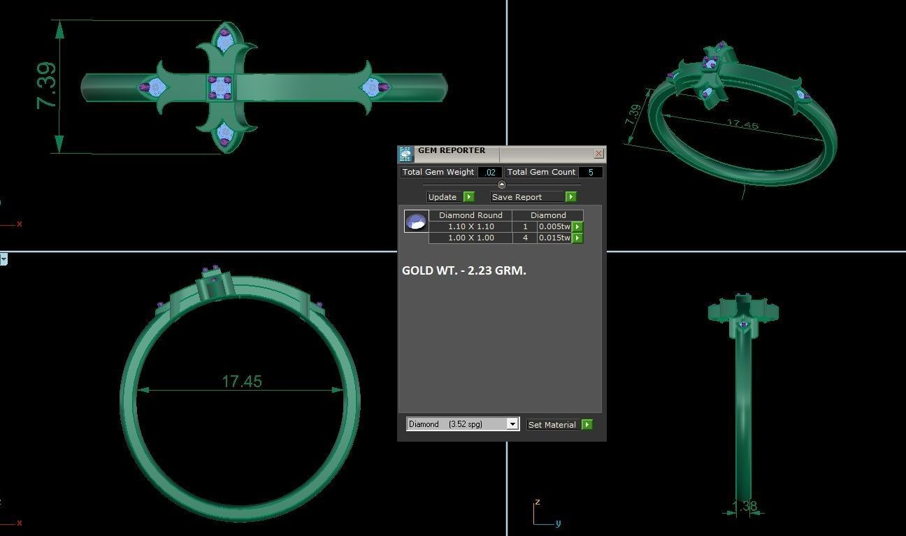 Ultra Light wt minimalist cross diamond ring 3dm stl renders 3D print model_4