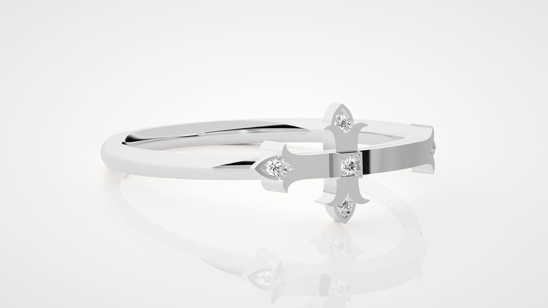 Ultra Light wt minimalist cross diamond ring 3dm stl renders 3D print model_5