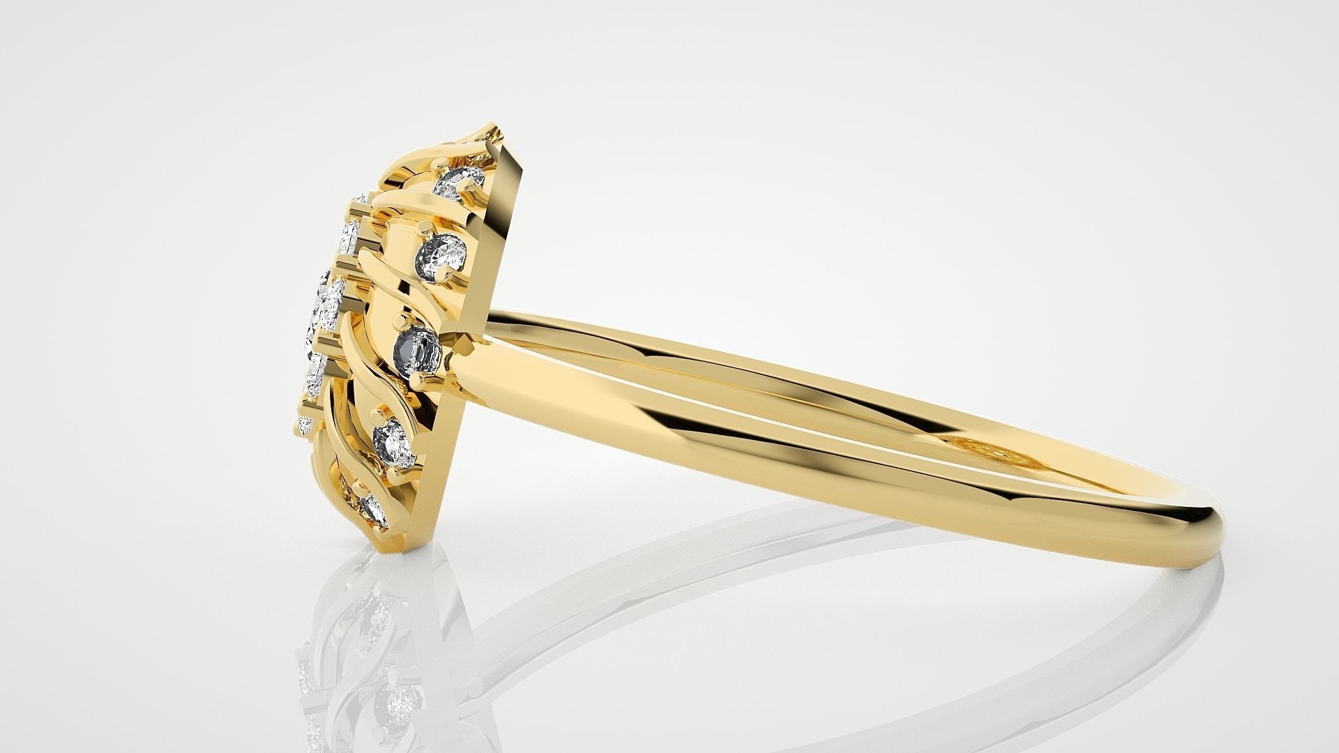 Flower Buds Ultra Light wt minimalist diamond ring 3dm stl 3D print model_9