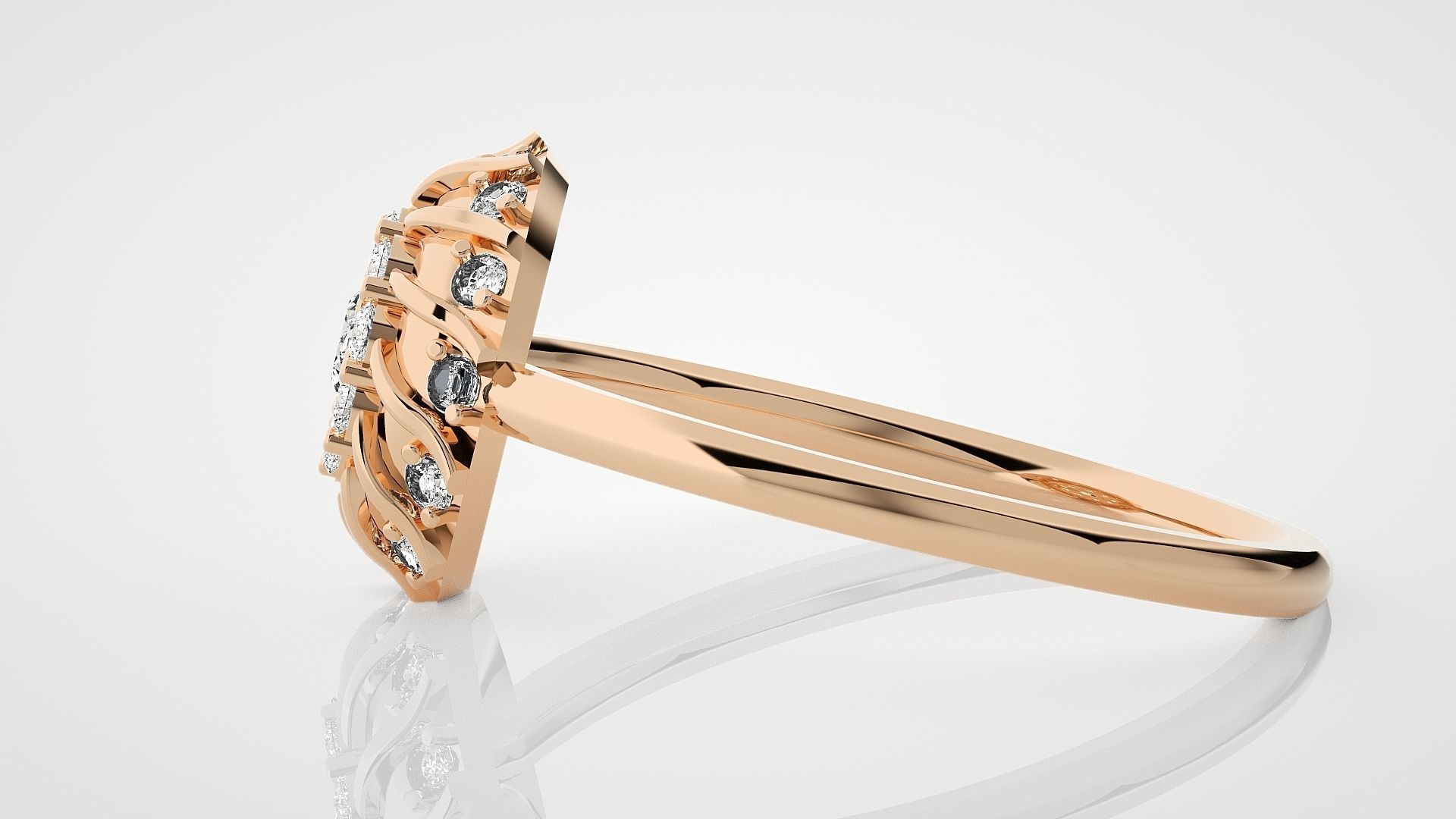 Flower Buds Ultra Light wt minimalist diamond ring 3dm stl 3D print model_3