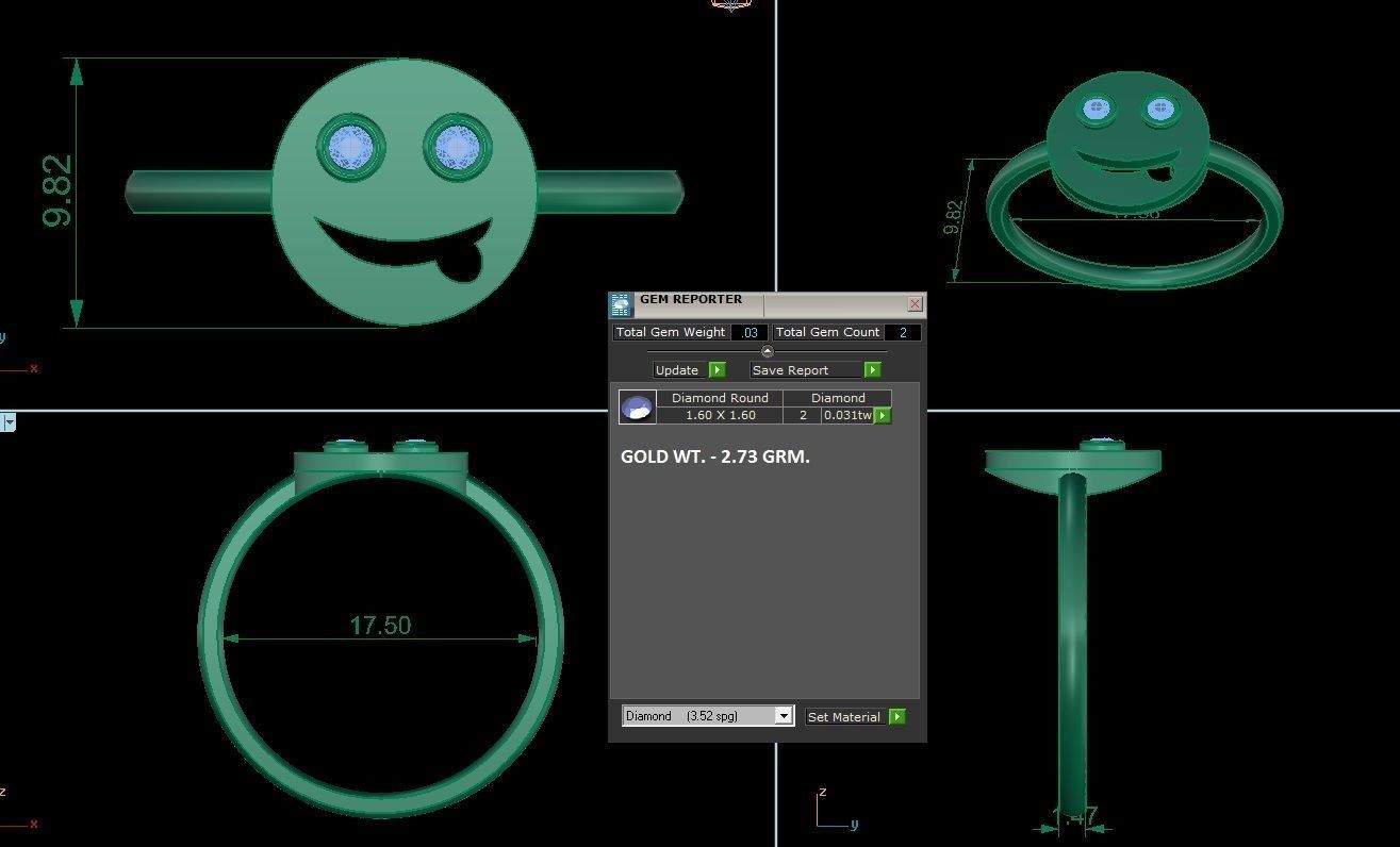 Emoji Ultra Light wt minimalist diamond ring 3dm stl renders 3D print model_3