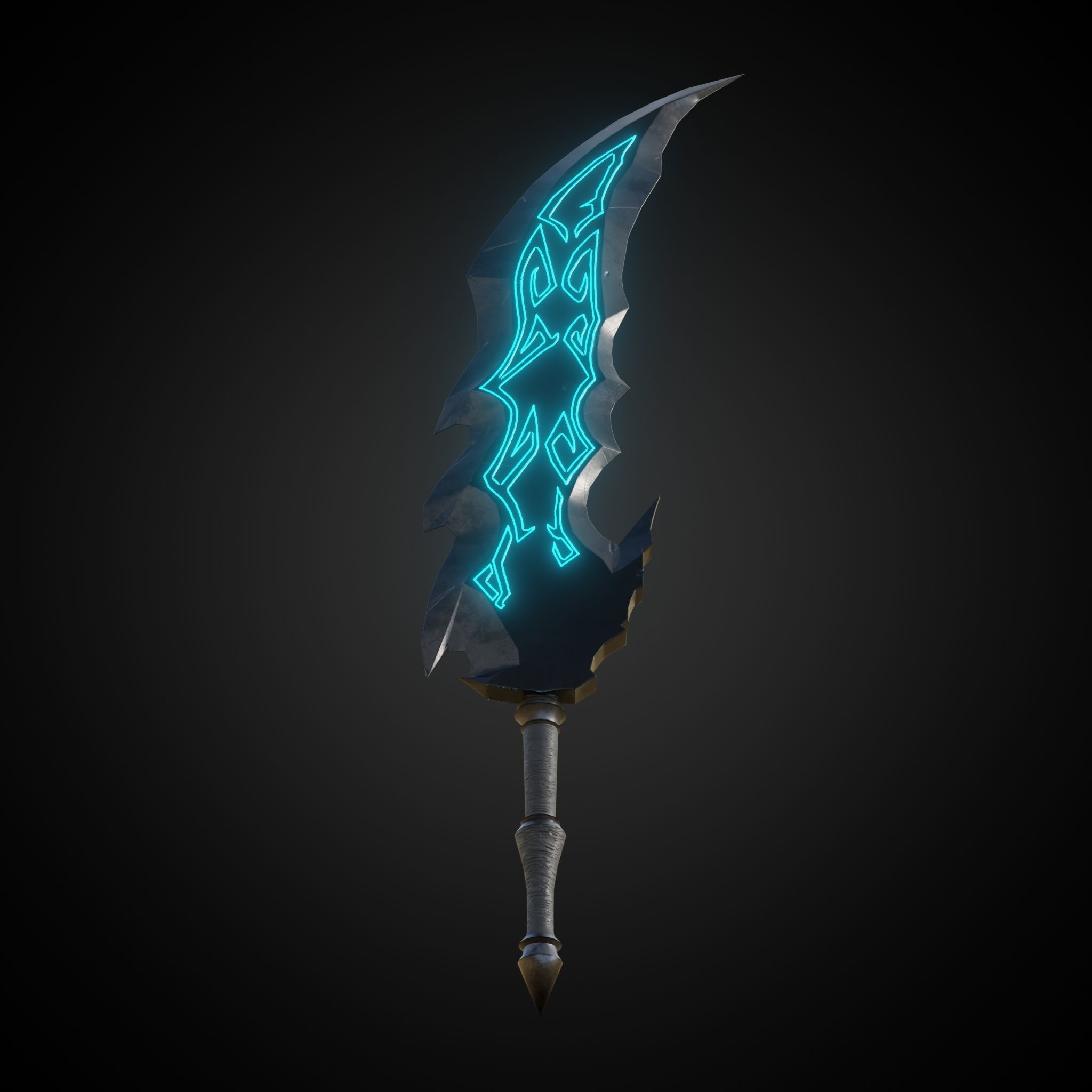 Wounded Sword Emissive Cyan Low-poly 3D model_3
