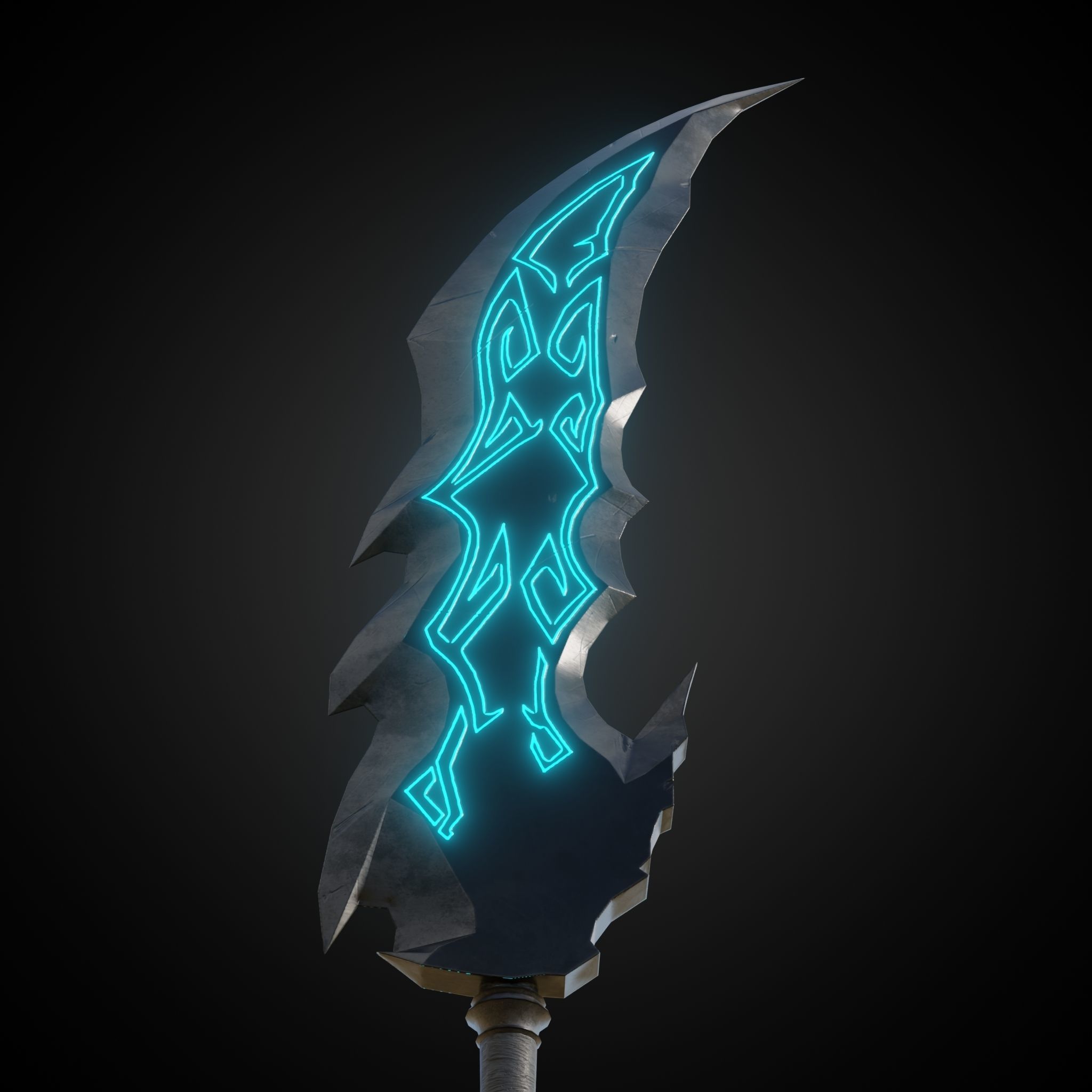 Wounded Sword Emissive Cyan Low-poly 3D model_9