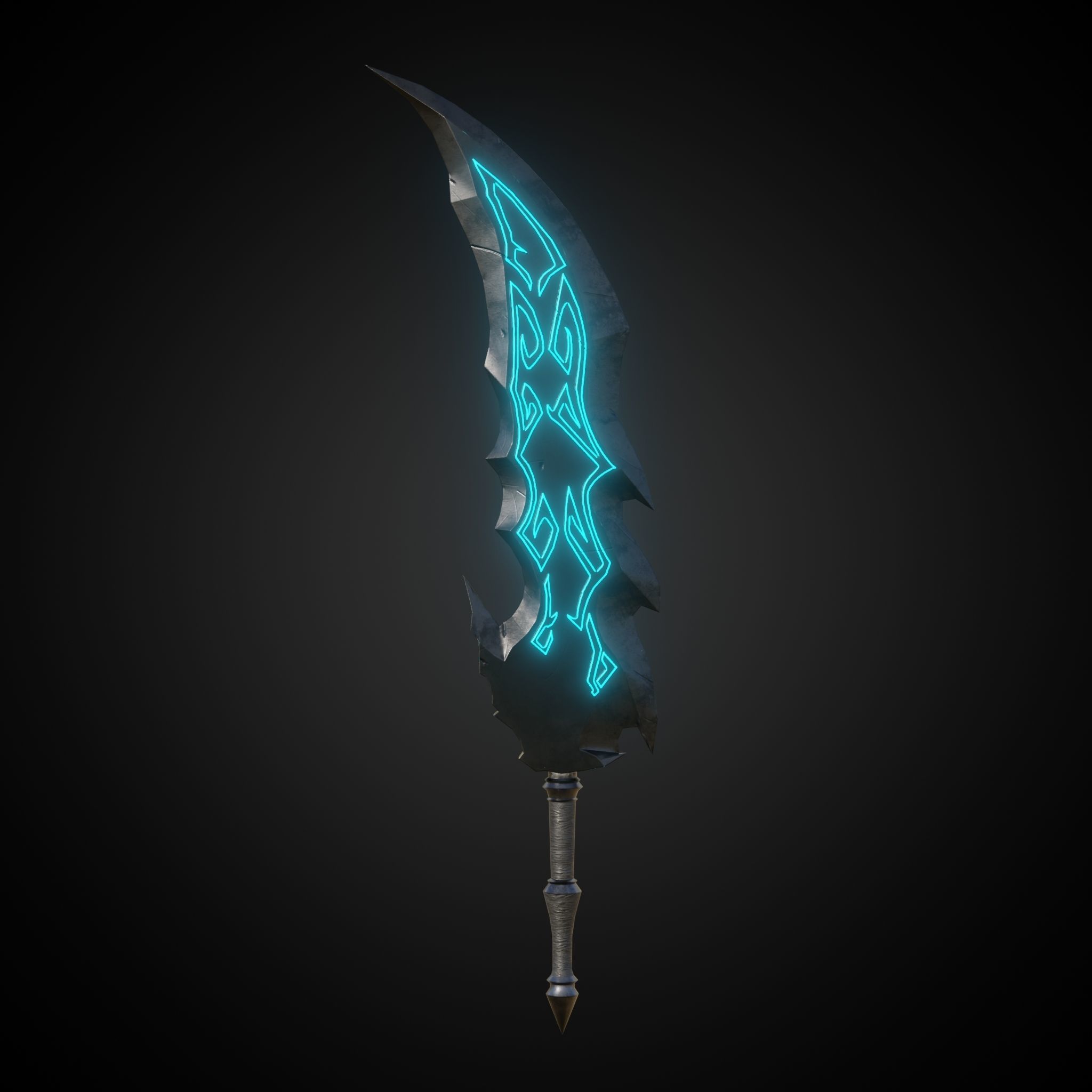 Wounded Sword Emissive Cyan Low-poly 3D model_4