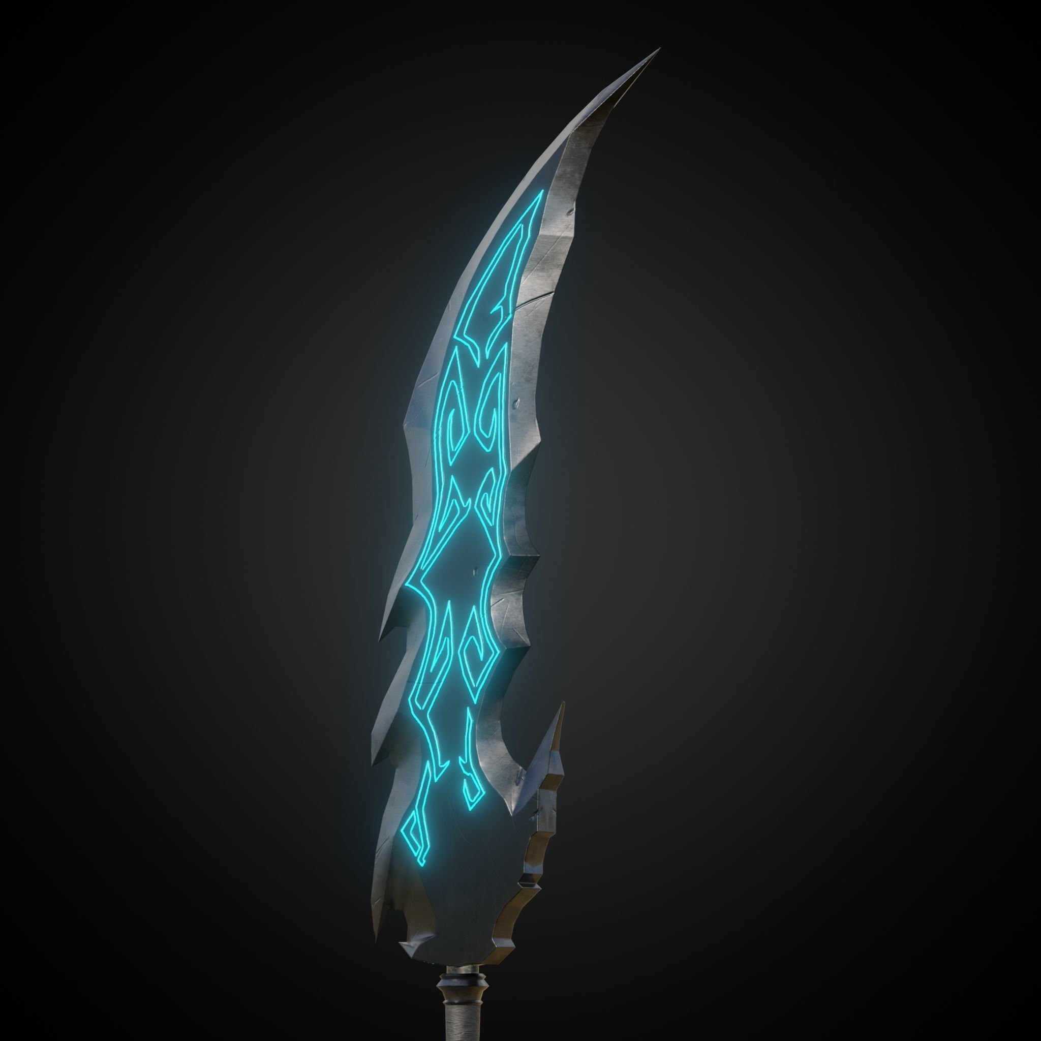Wounded Sword Emissive Cyan Low-poly 3D model_6
